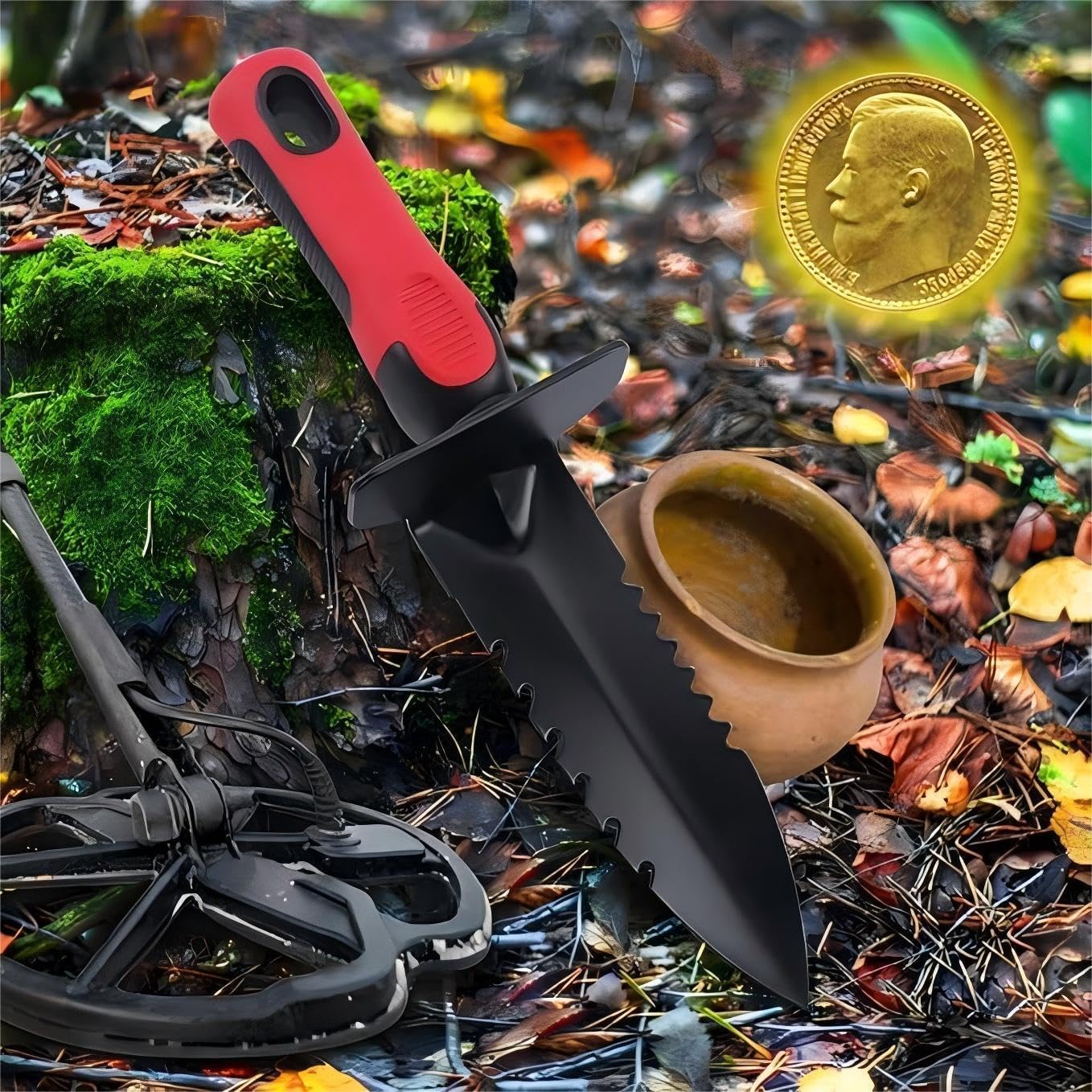 Pelle pour Détecteur de Métaux, Double Edge Shovel, Excavator Tool with Sheath, Idéal pour la détection des métaux, Jardinage & Plantation de sols en Vrac