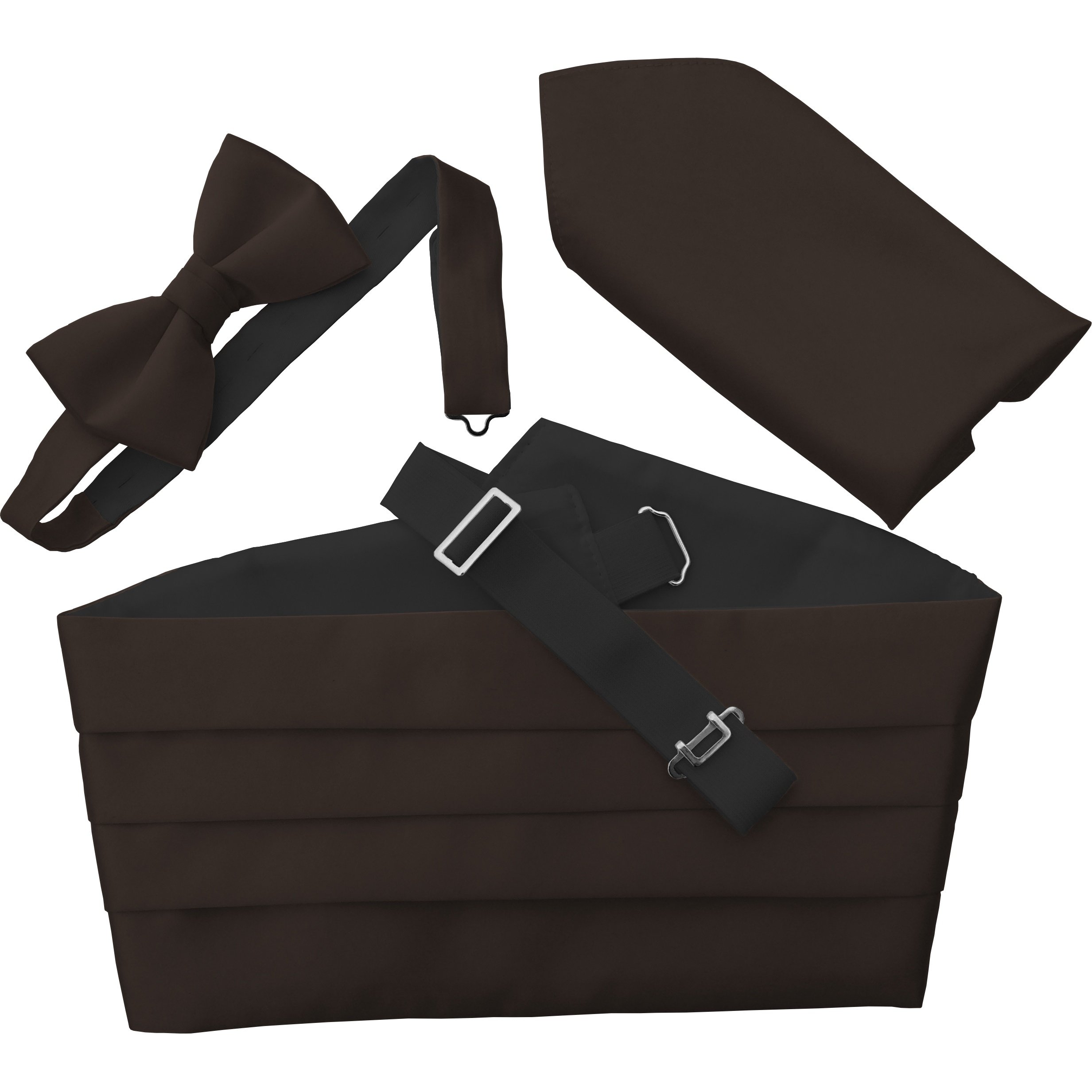 Italian Satin Cummerbund Set: Includes Bow Tie and Handkerchief (Brown)