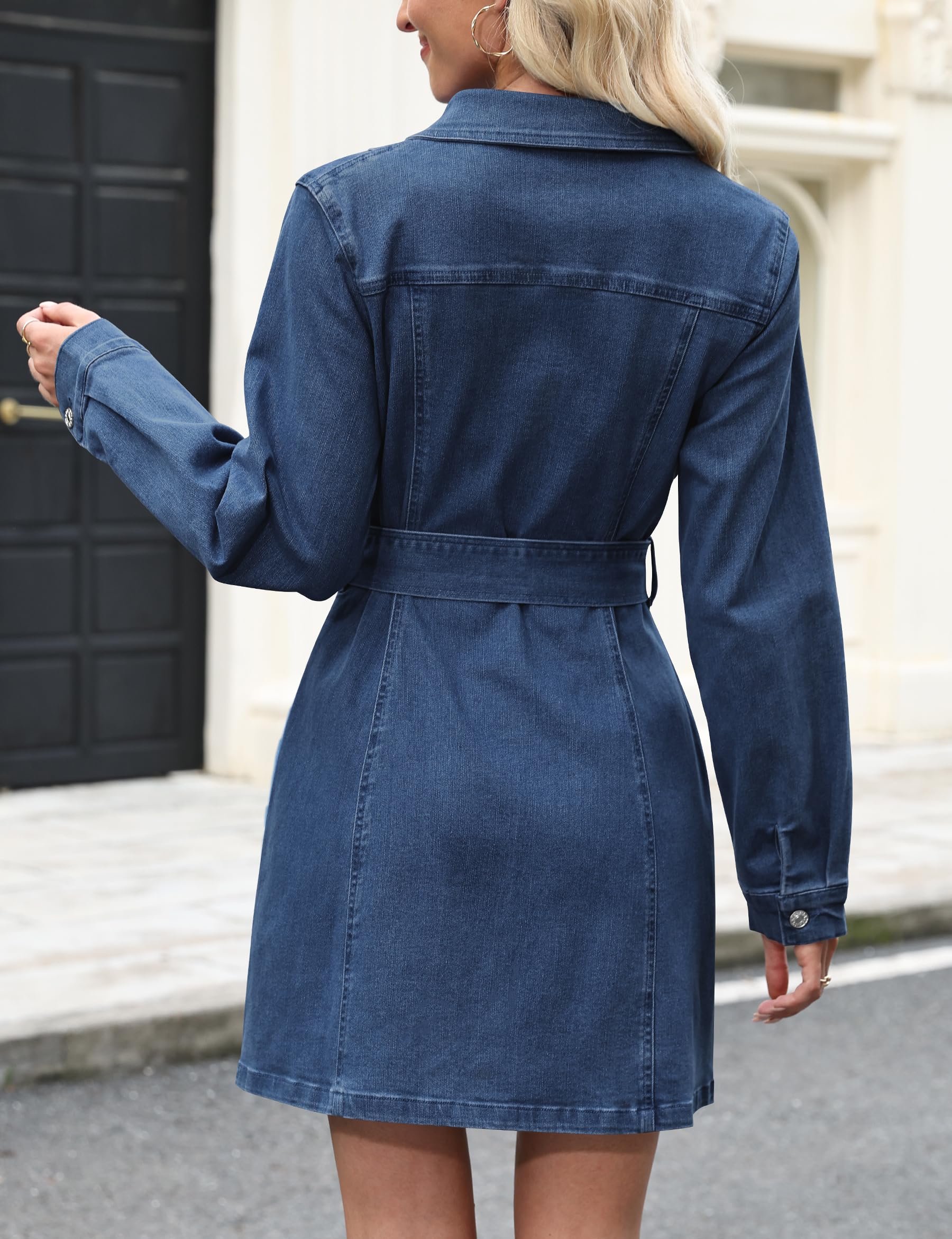 Women's Denim Dress Short Sleeve Jean Dress Button Down Denim Shirt Dresses with Pocket 2026 Western Outfits: Medium Dark Blue-long Sleeve