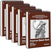 Vista 11 de TKOOFN Cuaderno de bocetos de 5.5 x 8.5 pulgadas, paquete de 5, 300 hojas superiores encuadernadas en espiral, blocs de dibujo (68 libras/100 gsm)