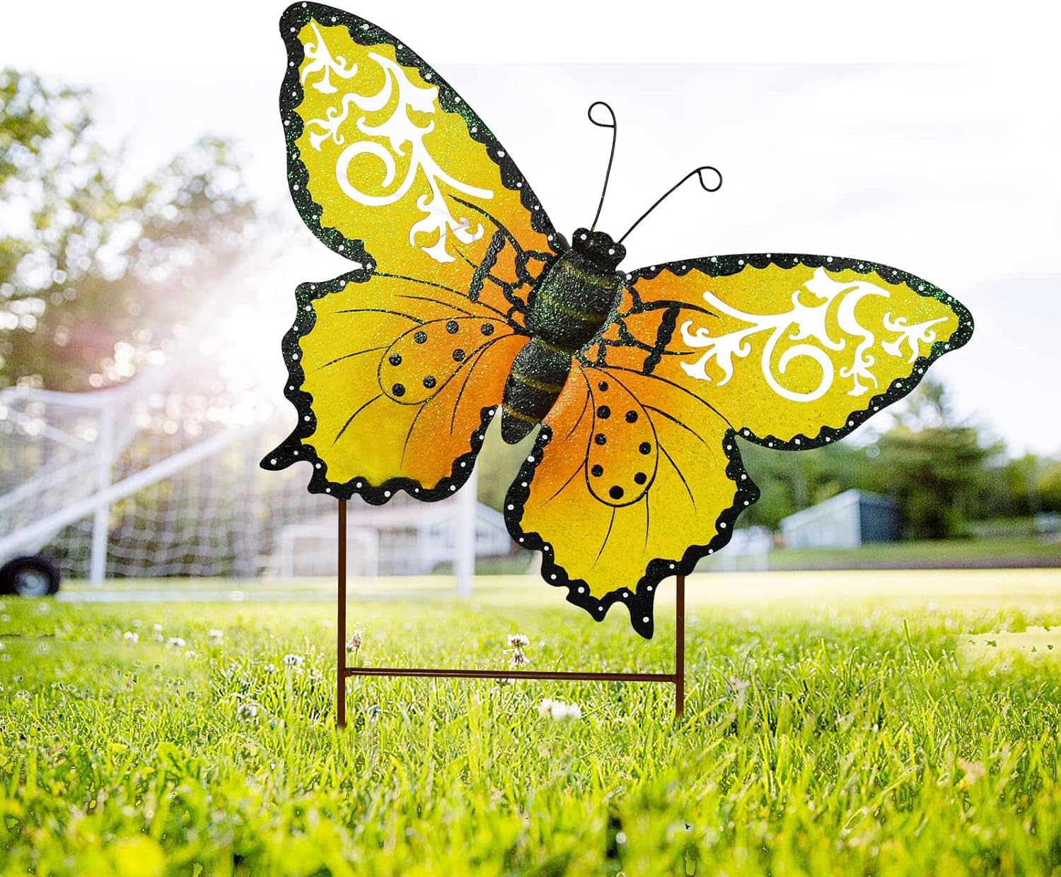 Linfevisi Metal Butterfly Garden Stakes Decor Spring Decorative Butterflies Yard Stake Lawn Ornaments Garden Decor Yard Art Decor Outdoor 18.5 Inch (Yellow)