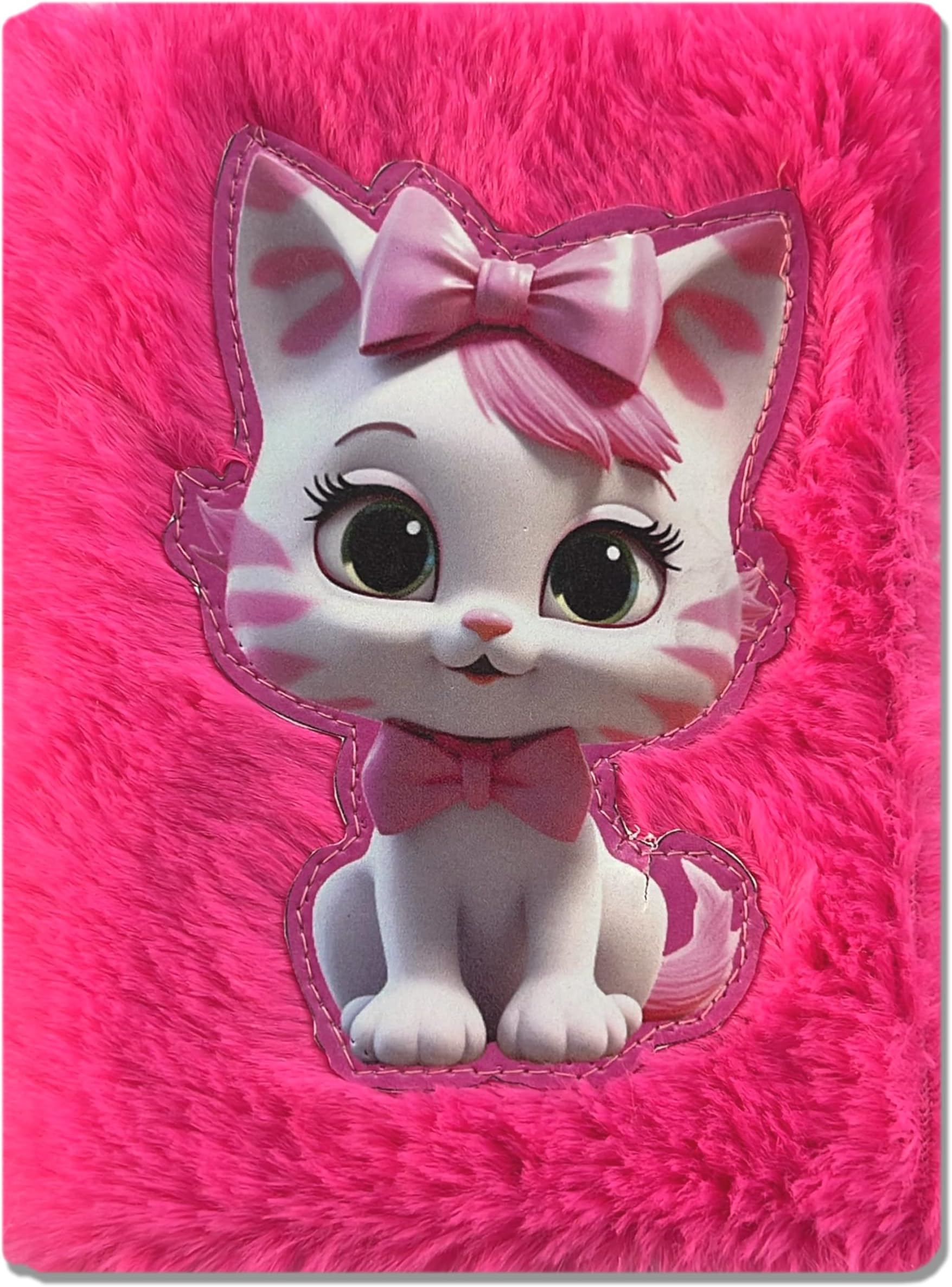 JIADA A6 Size Soft Fur Plush Fabric Diary/Personal Notebook Cute Animal Print - Cat, 80 Pages