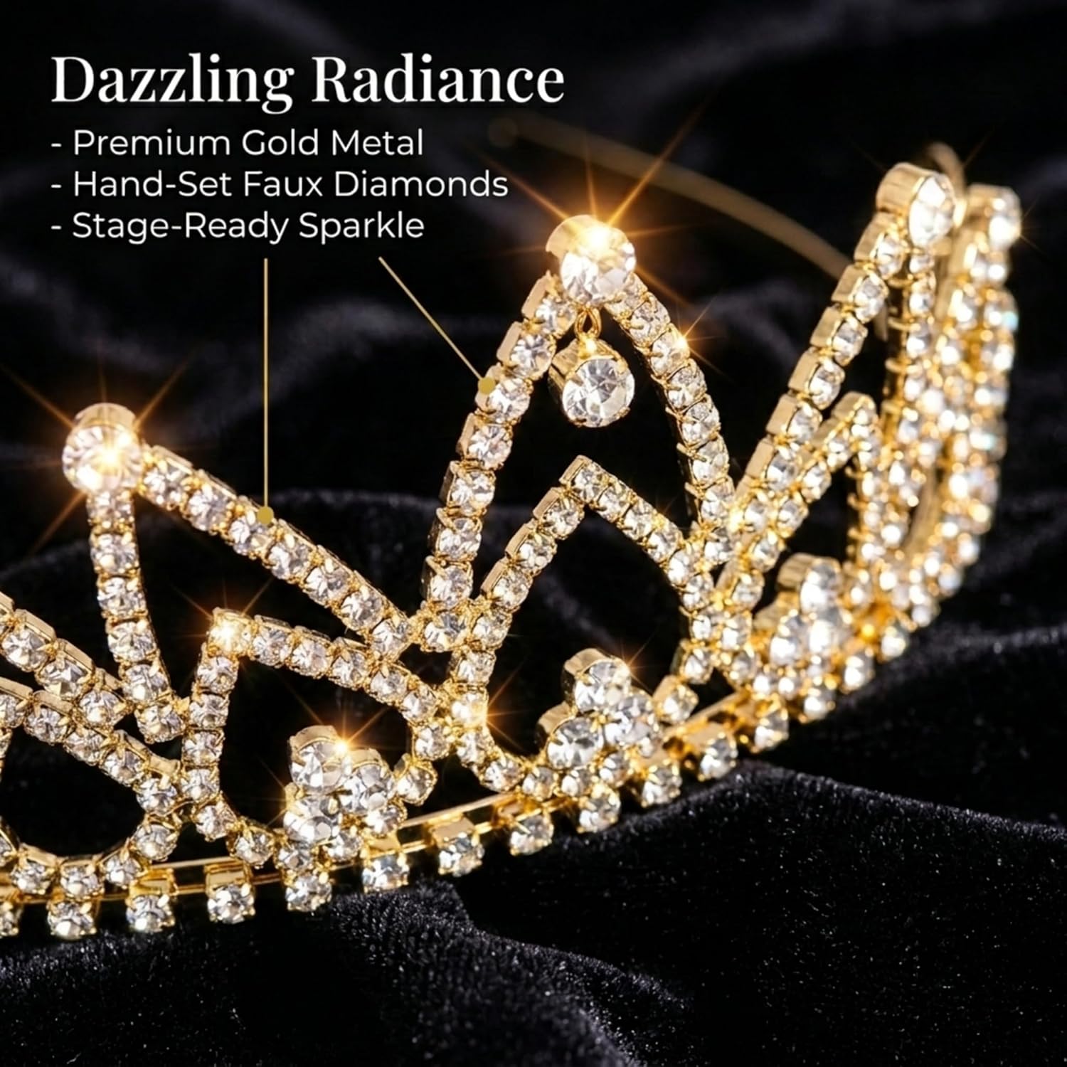 Anderson’s Hazel Rhinestone Tiara, 2 1/2 Inch Gold Metal Crown with Clear Faux Diamonds for Prom, Homecoming Queen, Wedding Bridal Party, Sweet 16, Quinceañera, Birthday, Pageant, Theater Costume Accessory