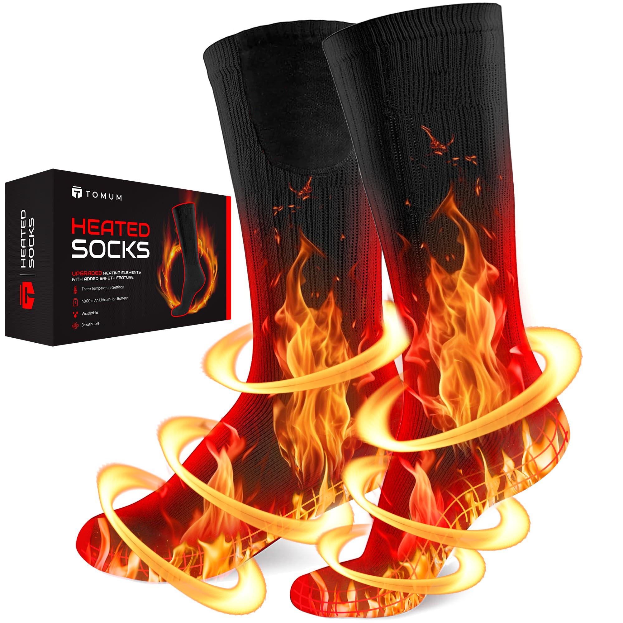 Rechargeable Heated Socks Men Women - Washable Battery Operated Foot Warmer for Ski Hunting - Electric Winter Heating Socks for Work Boot Toe Sleep Bed Indoor Outdoor Sports Walking Research