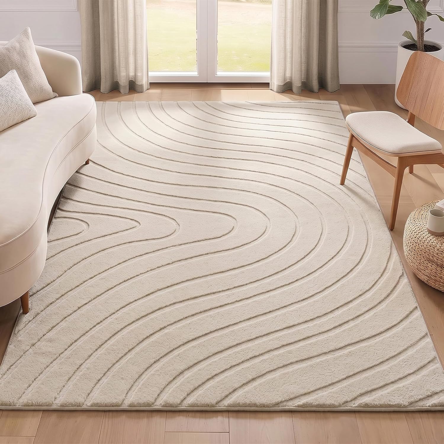 famibay 4x6 Area Rugs for Living Room Soft Fluffy Carpet Washable Rug Beige