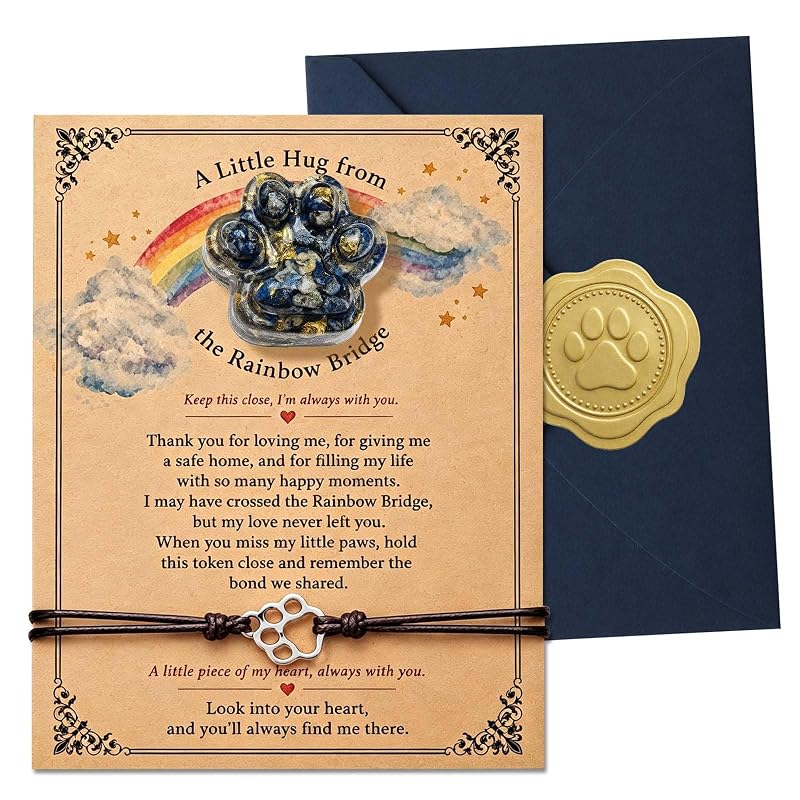 Memorial para Cachorro com Token de Aço Inoxidável e Mensagem Rainbow Bridge OFlyDesigns Blue