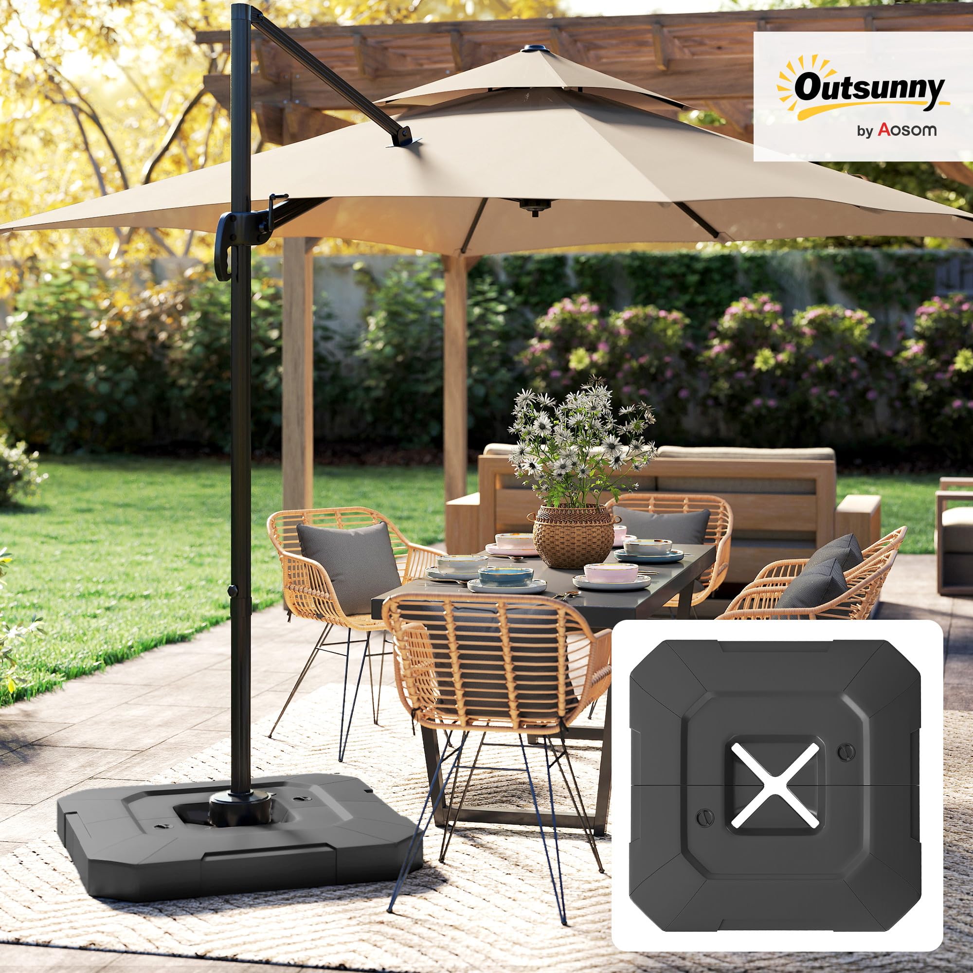 Outsunny Set 2 Pesi per Ombrellone Riempibili in HDPE 101x101x12cm Nero