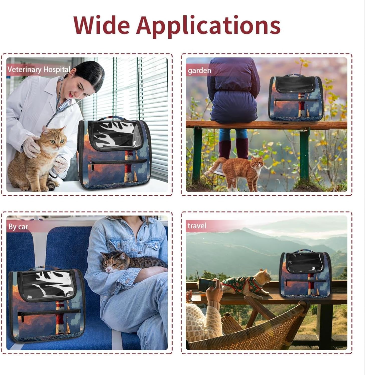 Portable Travel pet Backpack Carrier Hamster Bag Small Dog cat Carrier Breathable Hang Bag, Nautical Lighthouse