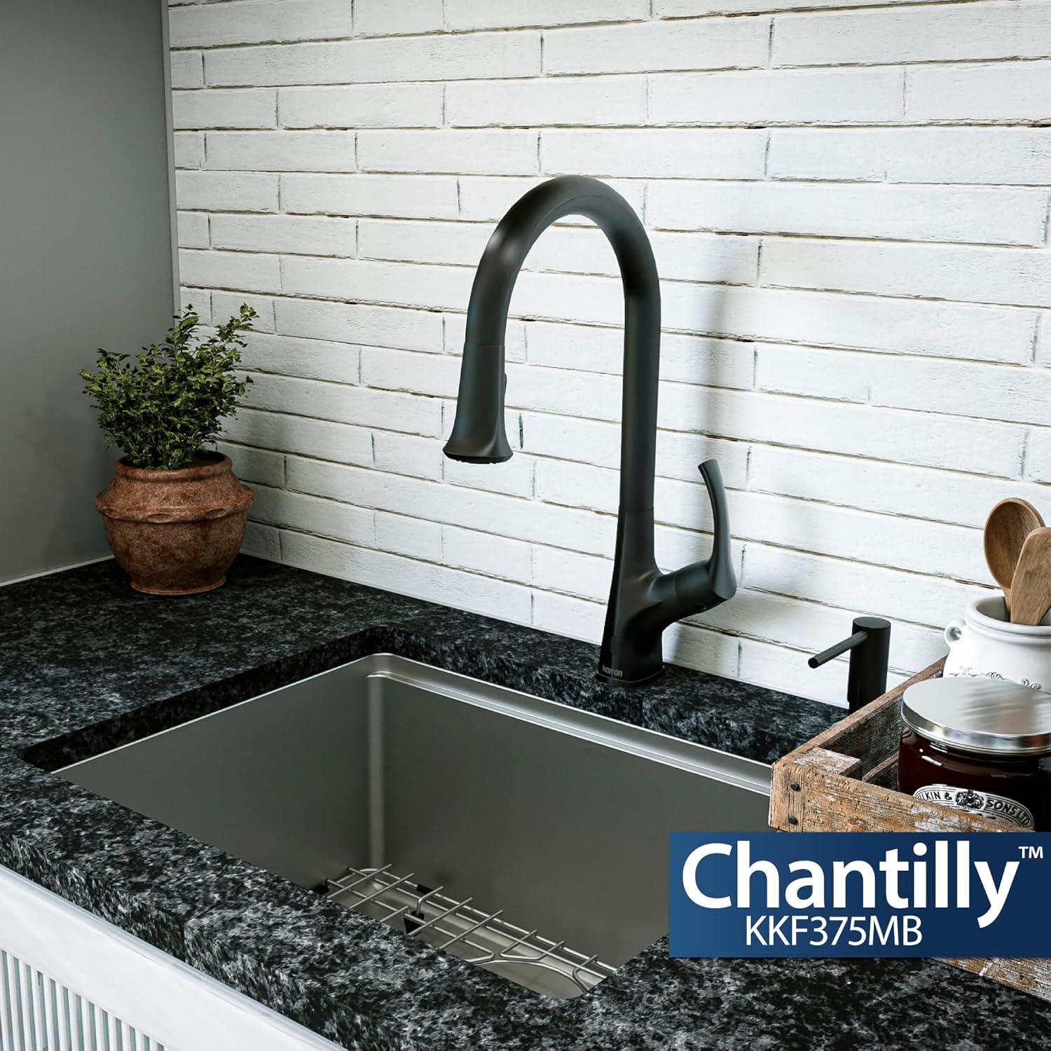 Karran Chantilly Touchless KKF375 Single Handle Pull Down Sprayer Kitchen Faucet in Matte Black