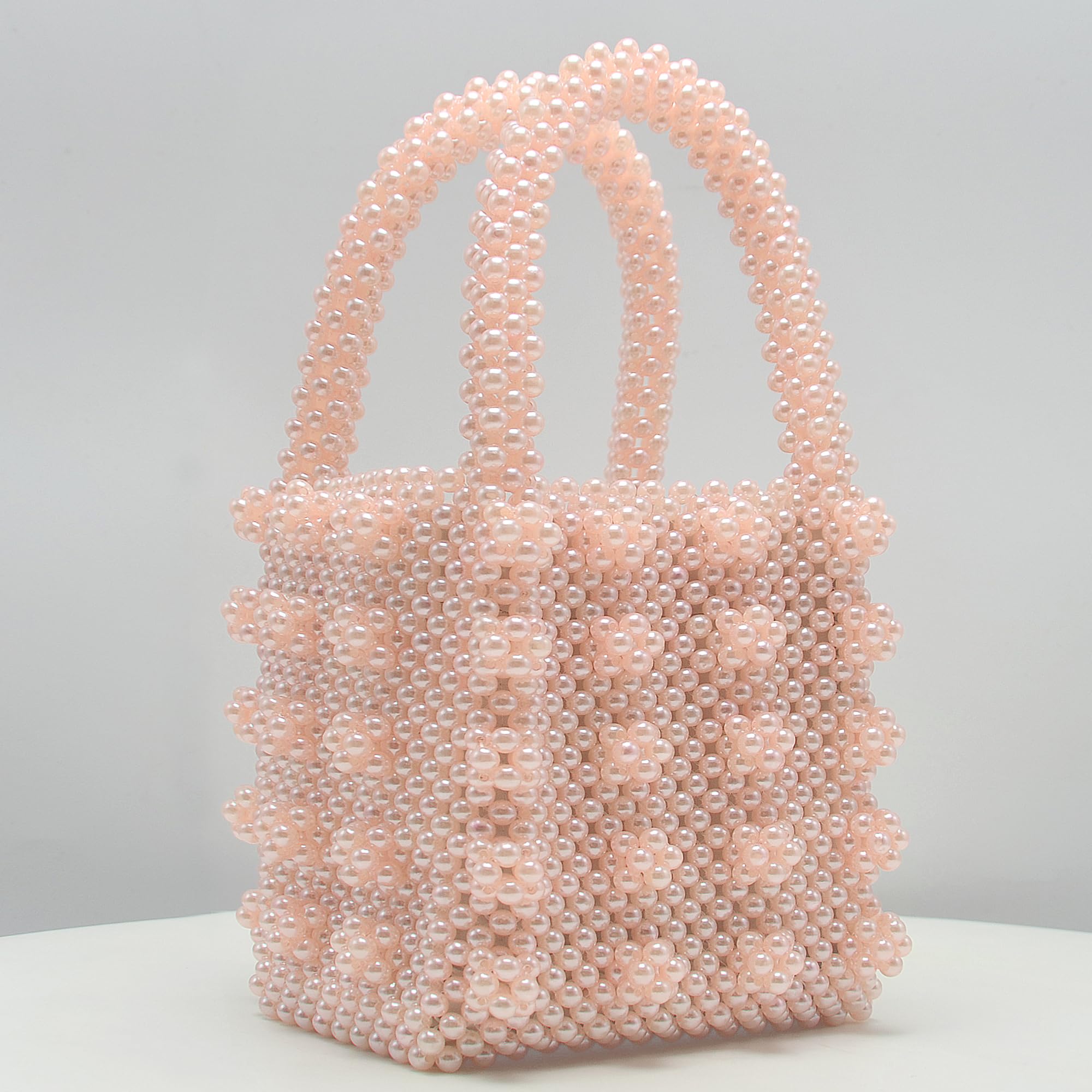 Miuco Womens Beaded Handbags Handmade Weave Crystal Pearl Tote Bags