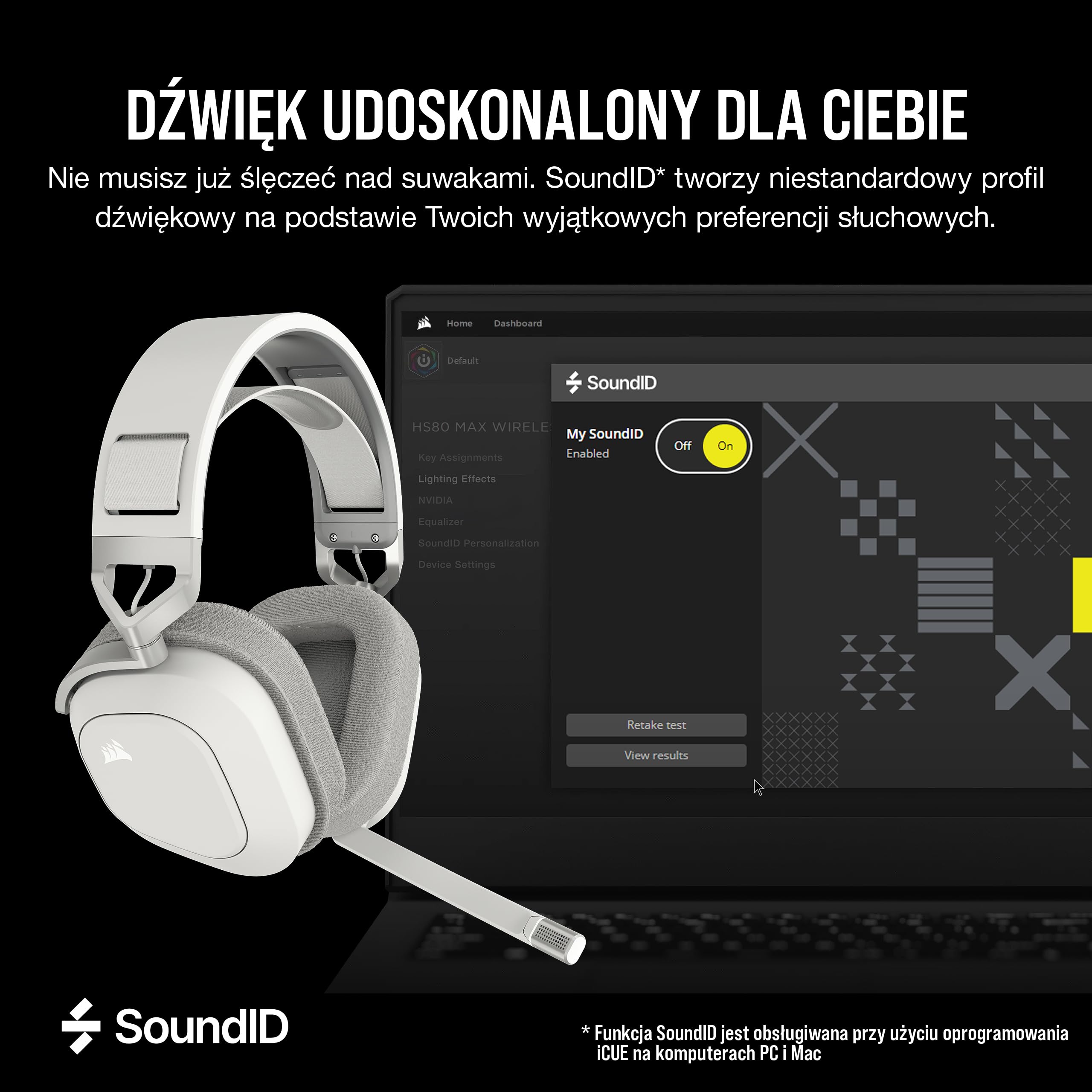 CORSAIR HS80 MAX WIRELESS Wieloplatformowy Zestaw Słuchawkowy do Gier z Bluetooth - Dolby Atmos - Mikrofon o Jakości Transmisji - Kompatybilny z iCUE - PC, Mac, PS5, PS4, Mobile - Biały