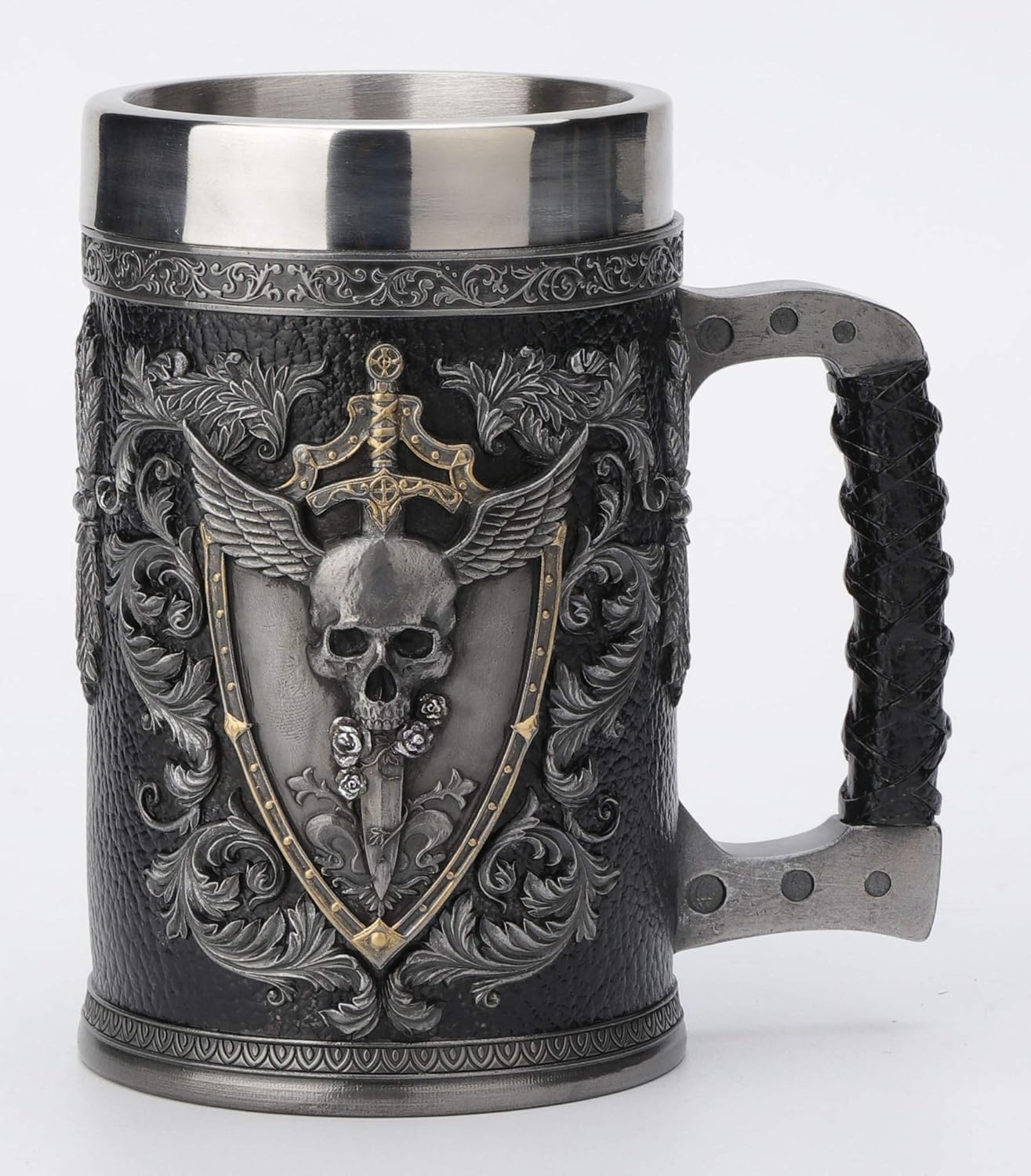 Veronese Design 6 1/4 Inch Teutonic Winged Skull Crest Beer Stein Cold Cast Resin Pewter Finish Statue Home Decor