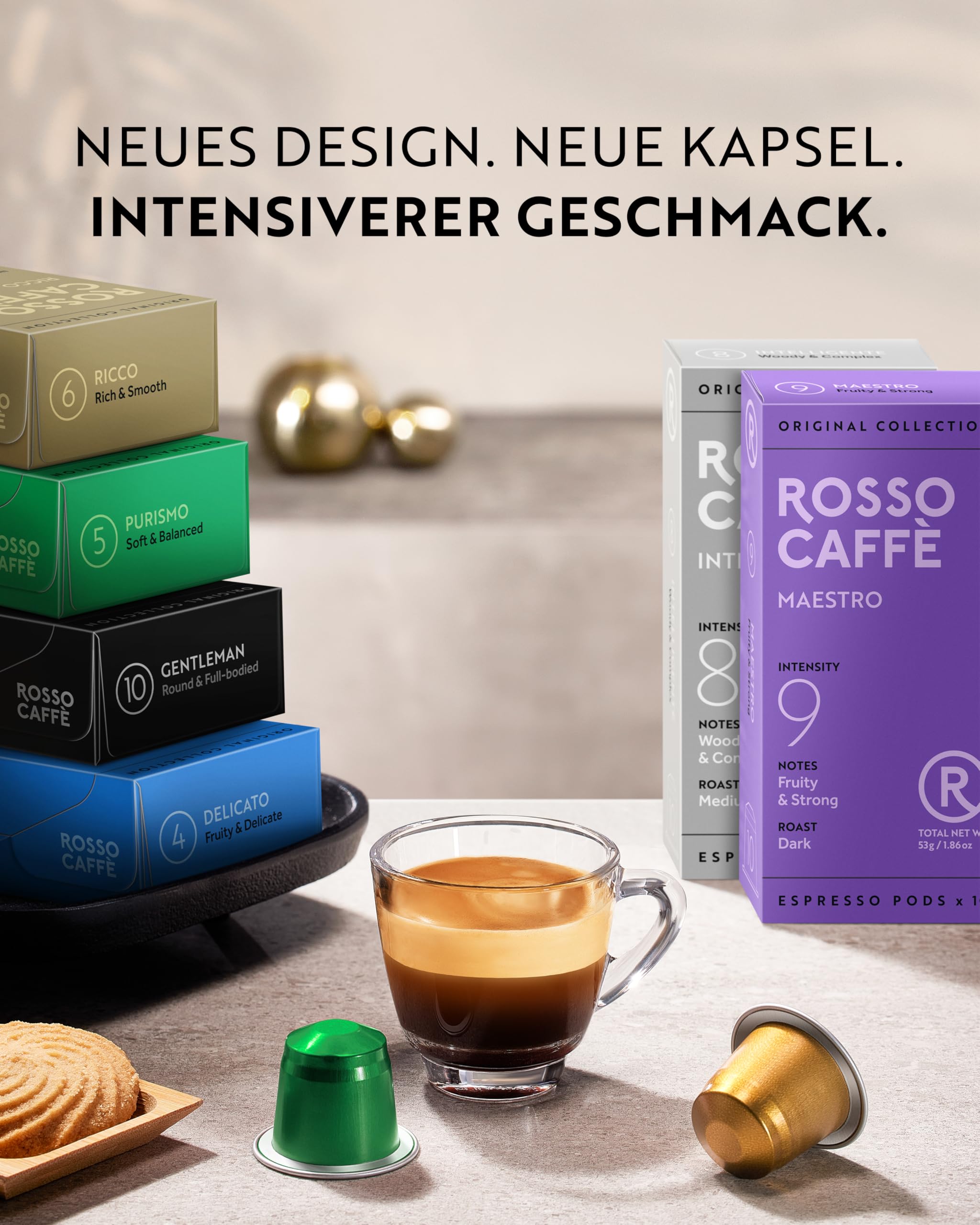 ROSSO CAFFÈ Nespresso Kapseln 120 Stück Aluminium, 6 Premium Espresso Sorten Mixpaket, Nespresso kompatible Kaffeekapseln, kompatibel mit Original Kapselmaschinen
