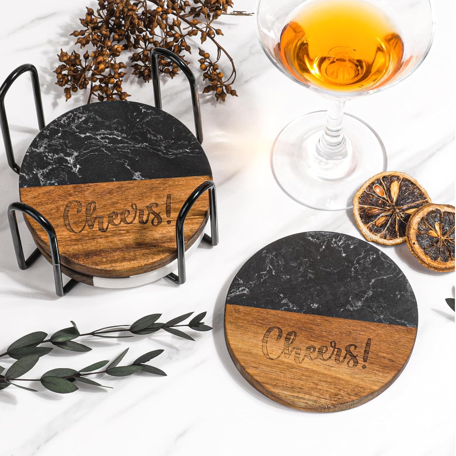 House Warming Gifts New Home,11 Pcs Housewarming Gifts Basket for New House,Unique Housewarming Gift Baskets for Couples, Clients, Women (Black Marble)