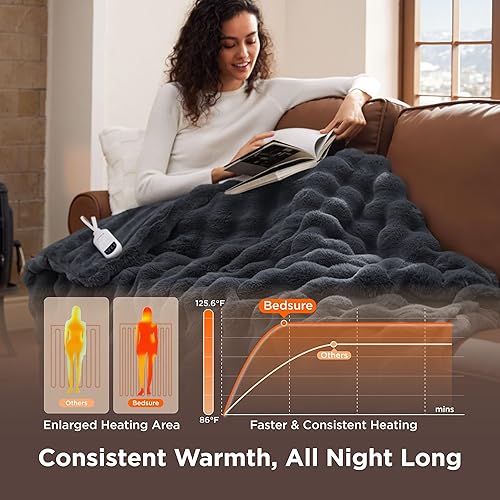 Vista 225 de Bedsure GentleSoft - Manta térmica eléctrica, suave manta eléctrica de franela acanalada, calefacción con 4 ajustes de tiempo, 6 ajustes de calor