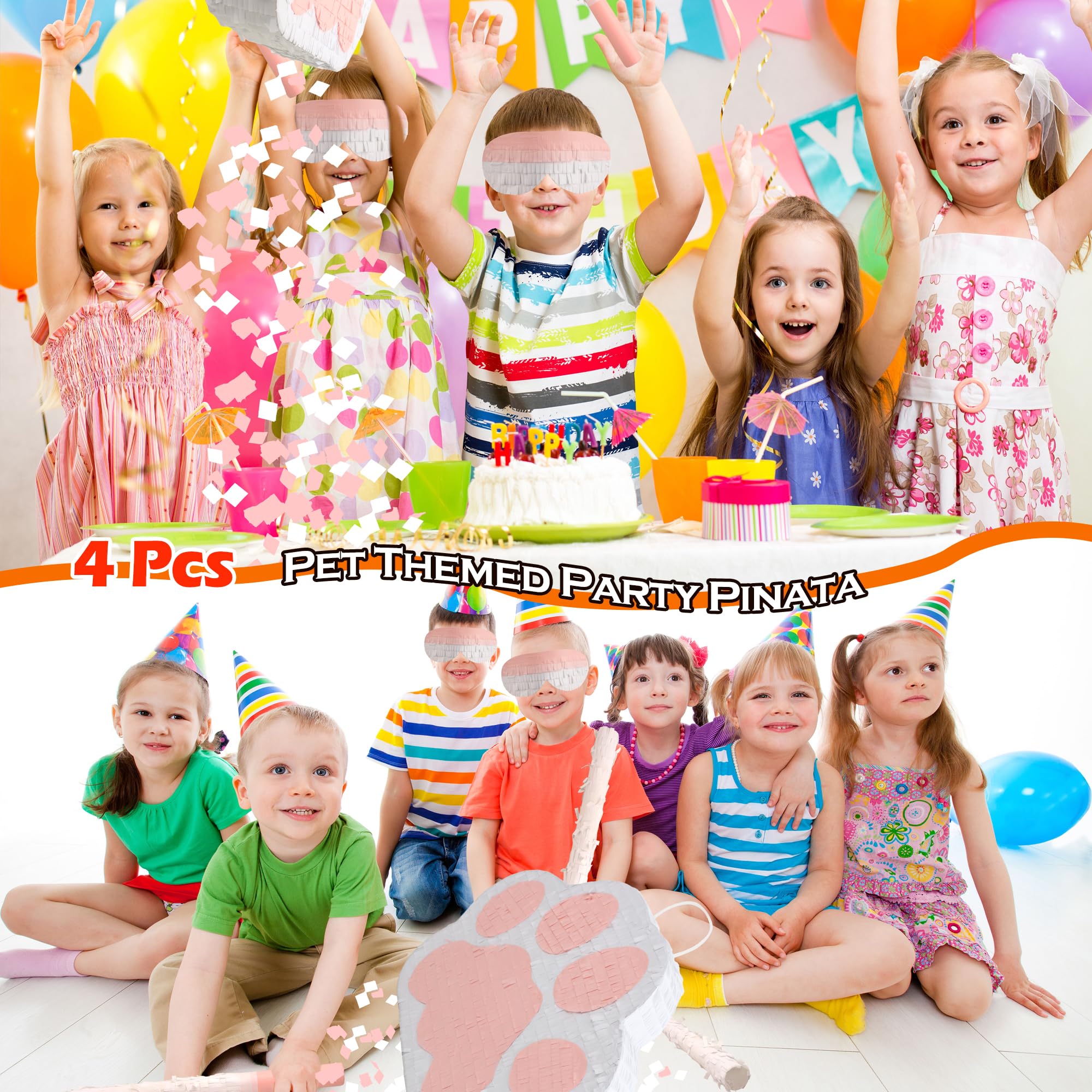 Ensemble de piñata en forme de patte de chien rose avec bandeau pour les yeux et chauve-souris pour fête prénatale fille garçon fête sur le thème des animaux domestiques