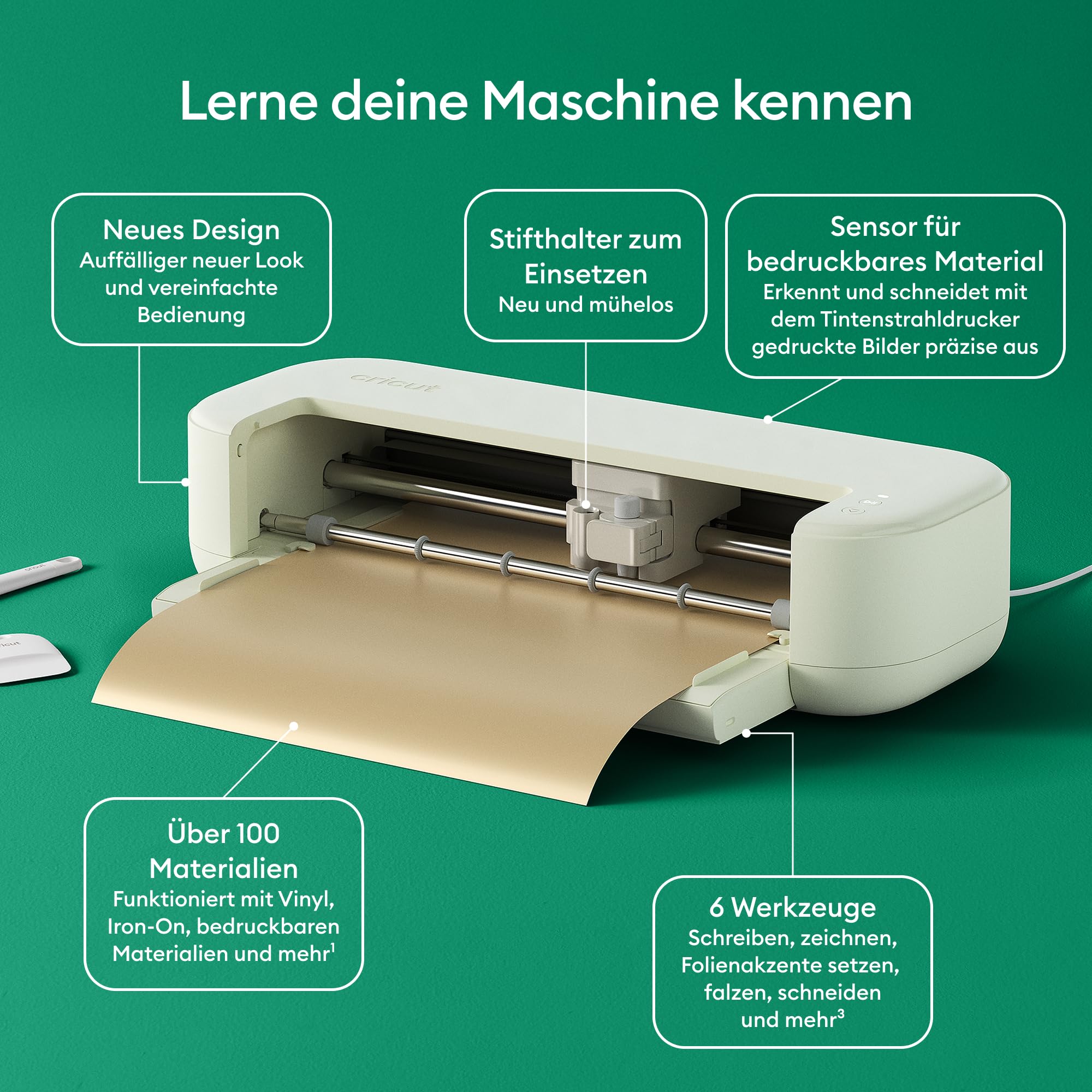 Cricut Explore® 5 Essential Bundle + Digitale Inhalte. Intelligente Schneidemaschine – perfekt für Projekte wie individuelle Vinyl-Aufkleber, T-Shirts, vollfarbige Sticker, Karten und mehr