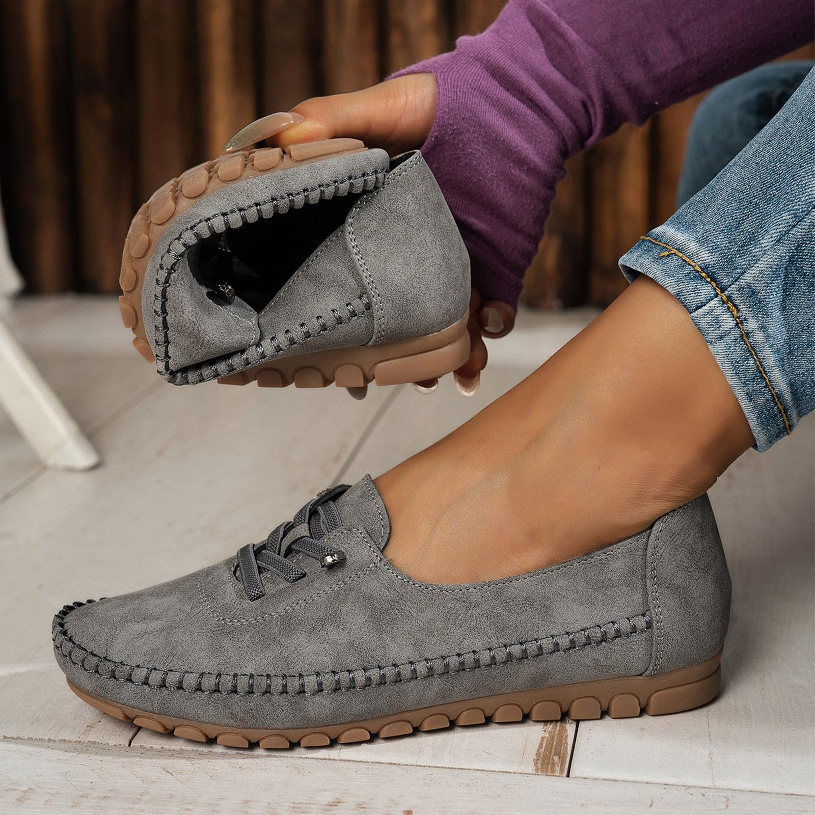 Mocassins orthopédiques en Cuir Faits à la Main pour Femme, Style décontracté, Vintage, Confortable, léger, antidérapant