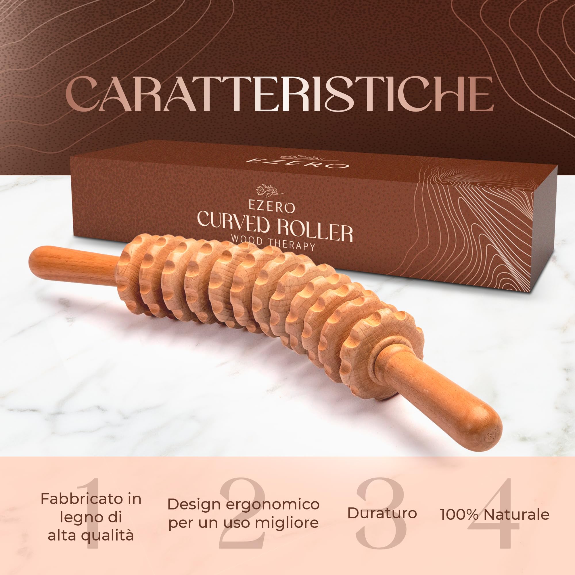 Ezero Rullo Massaggio Cellulite di Legno di Faggio per Corpo e Cosce, Tocco Morbido - Rullo Anticellulite Maderoterapia, Massaggio Anticellulite, Massaggiatore per Cellulite, Bastone Pancia