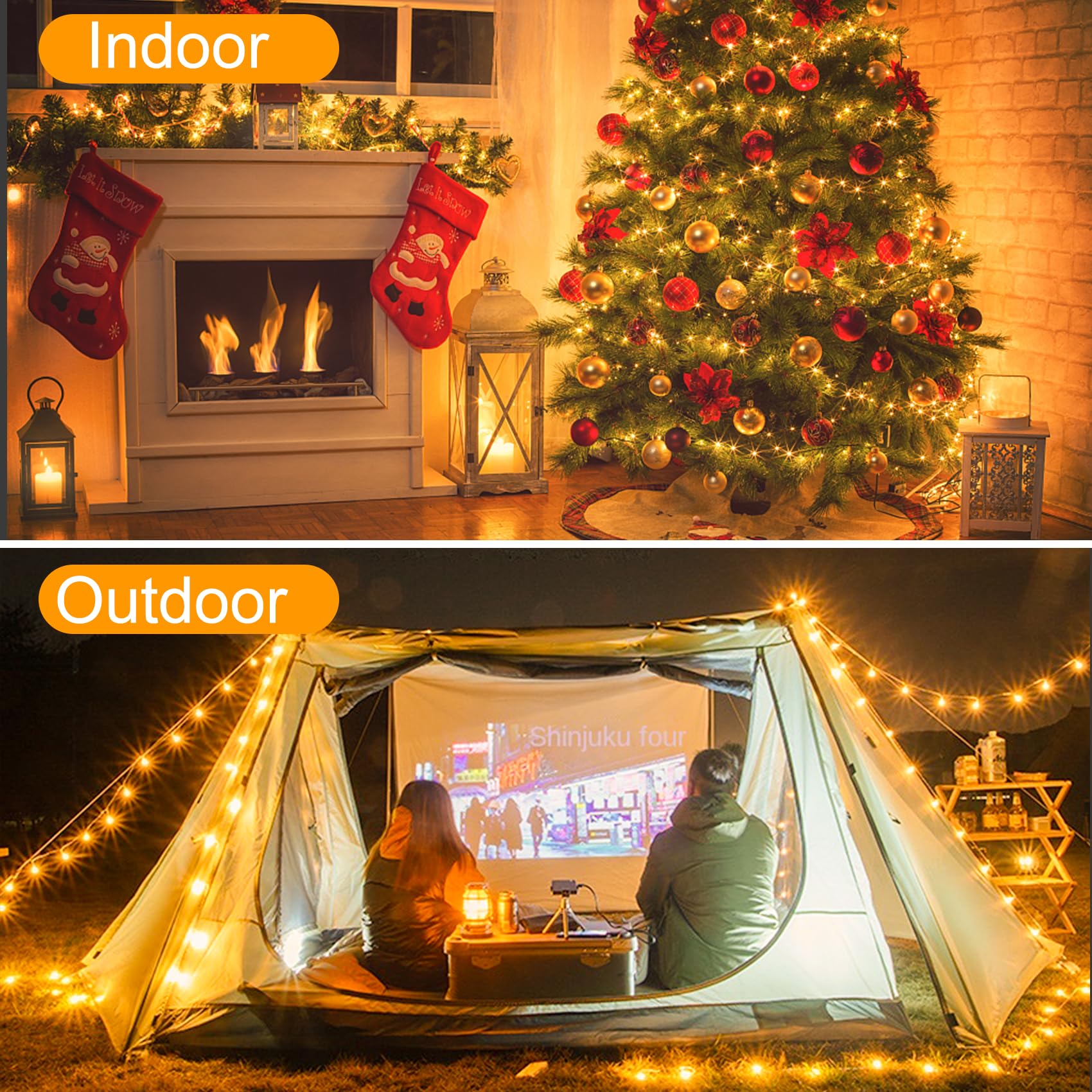 Realky Luces de Navidad, 38.2M 320 LED Luces de Arbol de Navidad, 8 Modos con Función de Memoria y Control Remoto Luz Cadena Ligera para Jardín, Balcón, Interior, Boda, Fiesta - Blanco Cálido