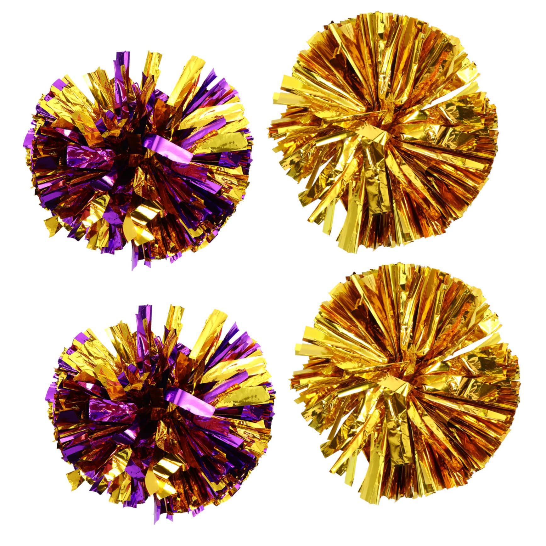 Abaodam Glimmering Metallic Foil Pom Poms 4pcs Cheerleading Bouquet Hand Ring Design for Cheering Events Random