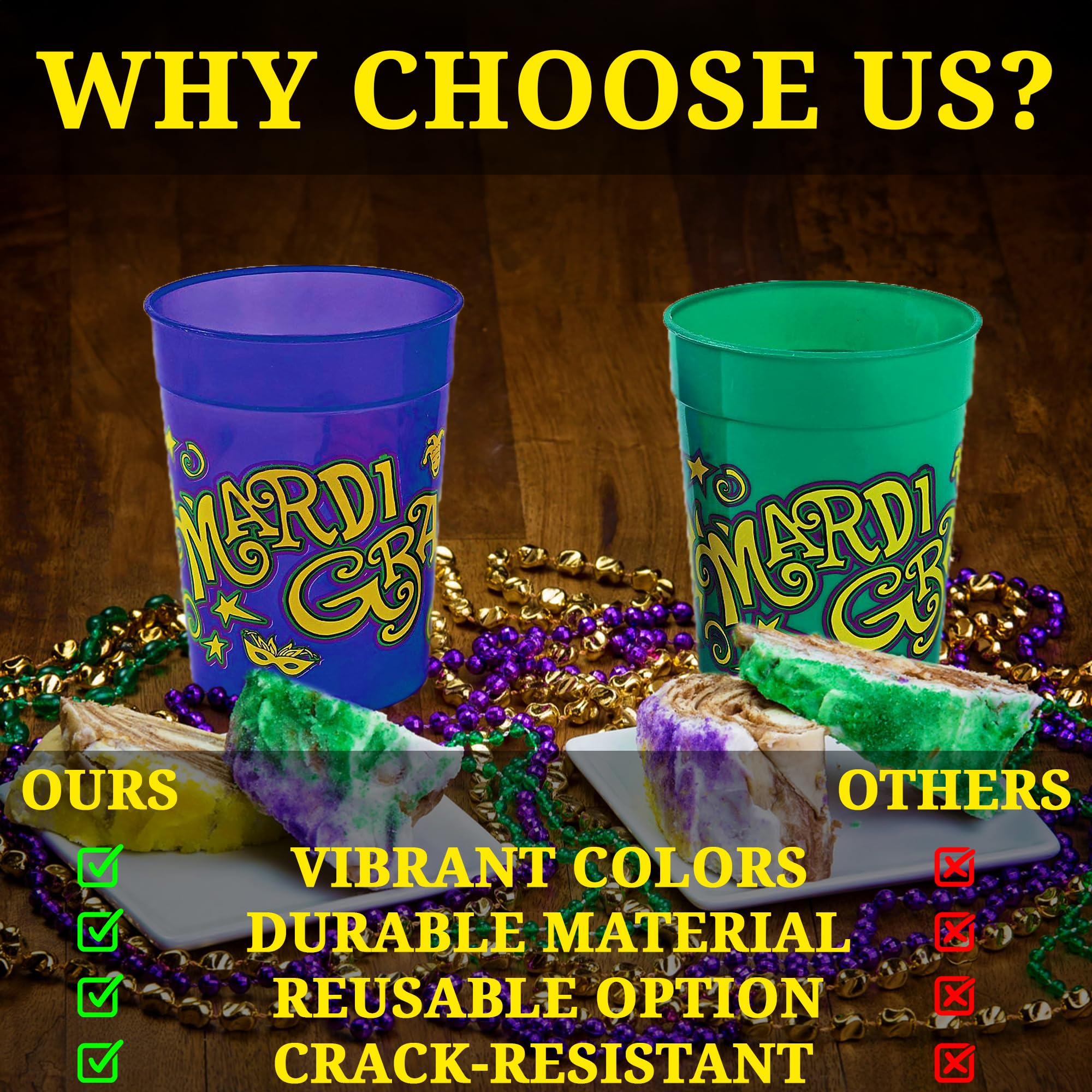 Fun Express Deluxe Mardi Gras plastikowe kubki - 350 ml - 12 szt