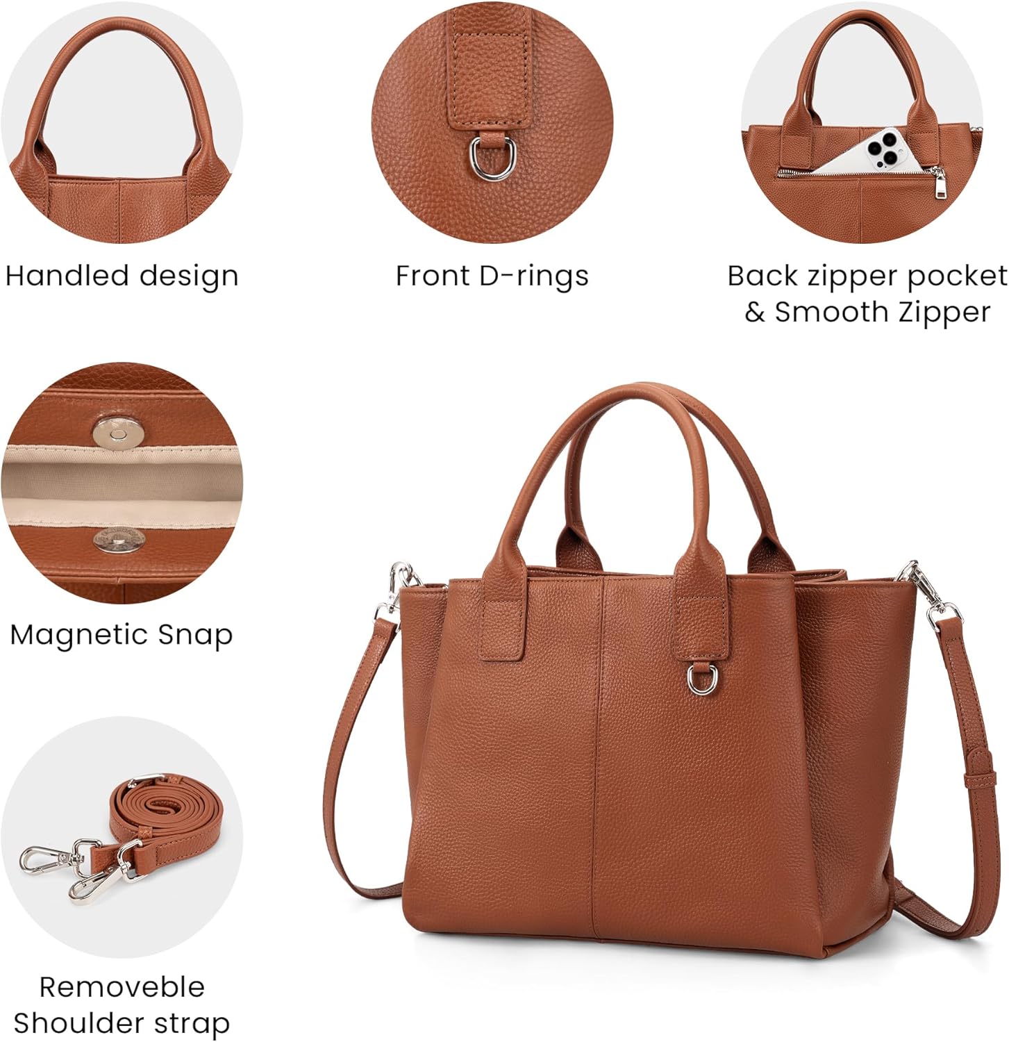 befen Genuine Leather Satchel Purses for Women, Triple Pocket Designer Medium Top-handle Crossbody tote Shoulder Handbag - Image 6