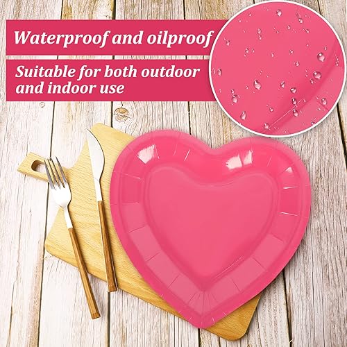 Miniatura 3 de JarThenaAMCS 60 platos de papel para el día de San Valentín, platos desechables en forma de corazón, vajilla decorativa roja y rosa para vacaciones,