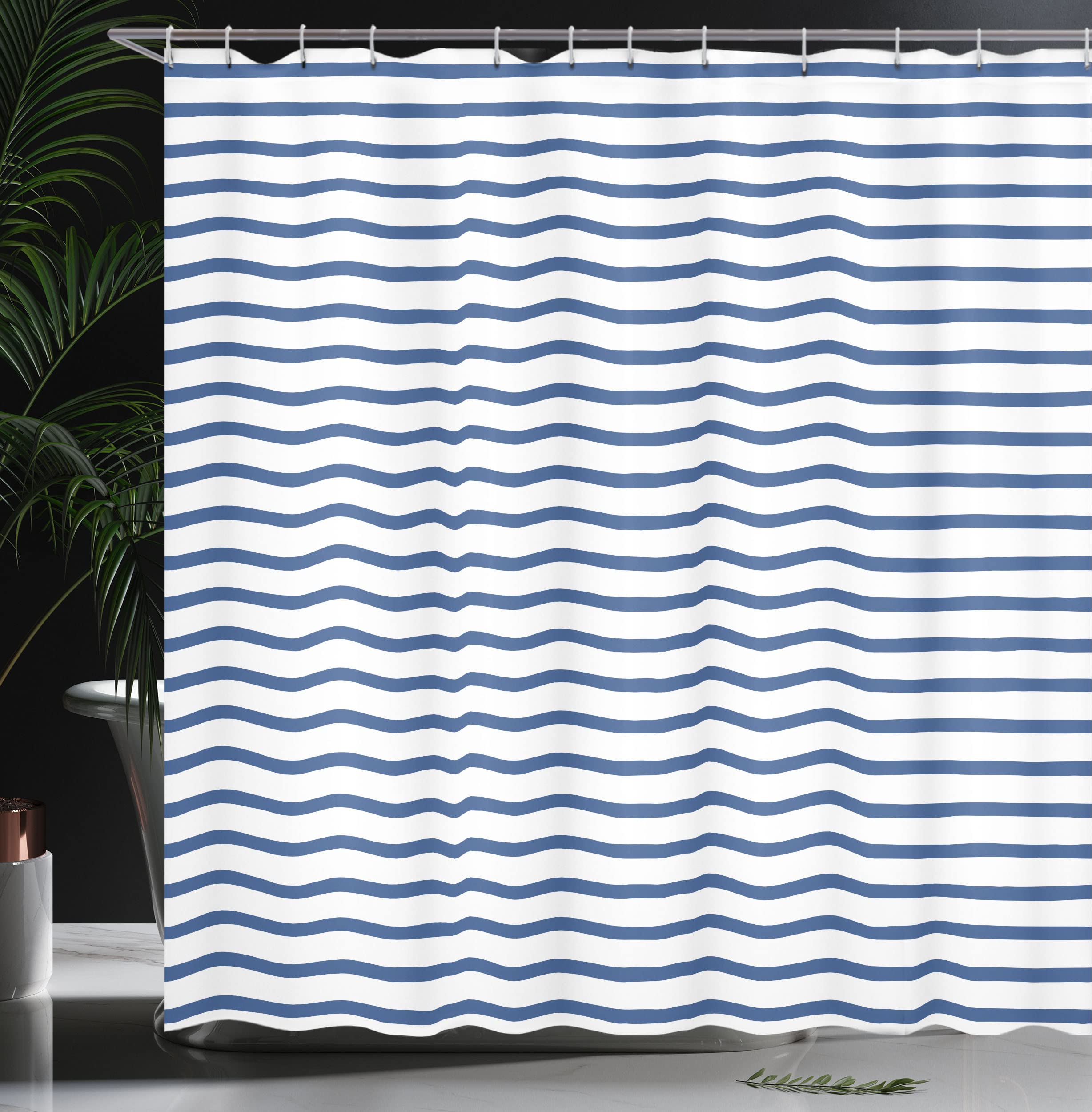 ABAKUHAUS Harbour Stripe Shower Curtain, Horizontal Nautical Stripes Pattern Hand Drawn Marine Sea Illustration - Image 3