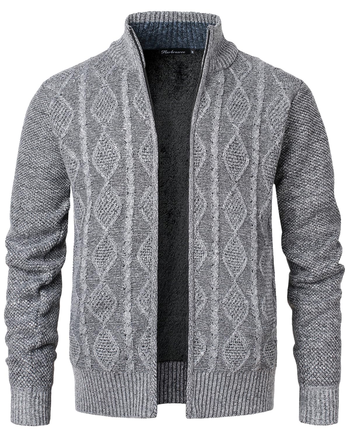 Cardigan Gilet Homme Pulls Tricot Torsadé Manteaux Tricoté Ouvrez-Front Zippé Maille Chandail Doublé de Polaire avec Col Debout Automne Hiver
