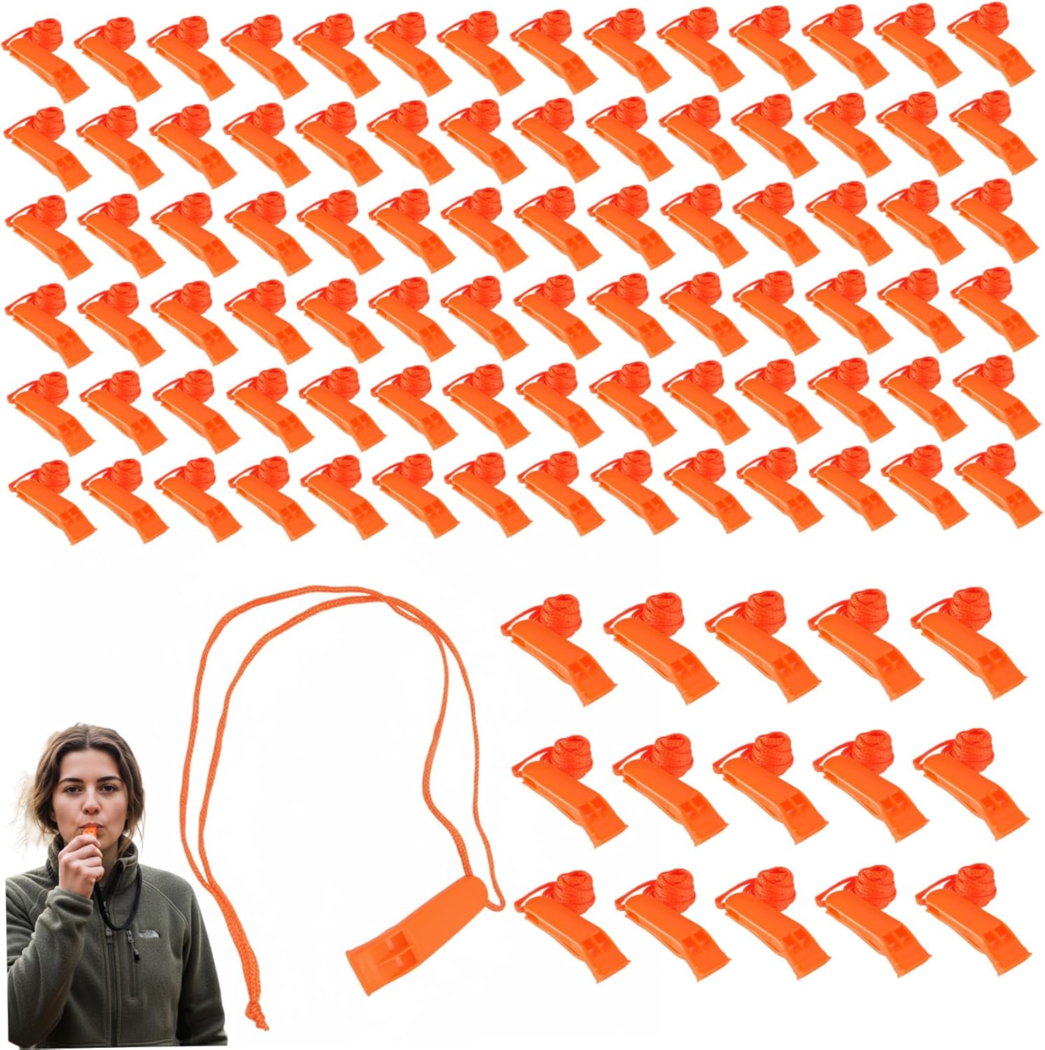Emergency Whistle 100PCS Loud Plastic Safety Whistle with Lanyard Survival Gear for Kayak Boating Fishing Boat Camping Hiking Hunting Emergency