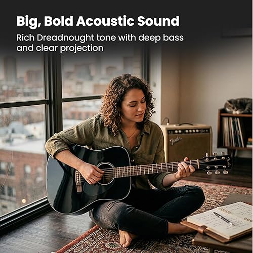 Miniatura 4 de Fender Dreadnought - Guitarra acústica - Paquete negro con estuche, afinador, correa, cuerdas, devanador de cuerdas, púas y DVD instructivo