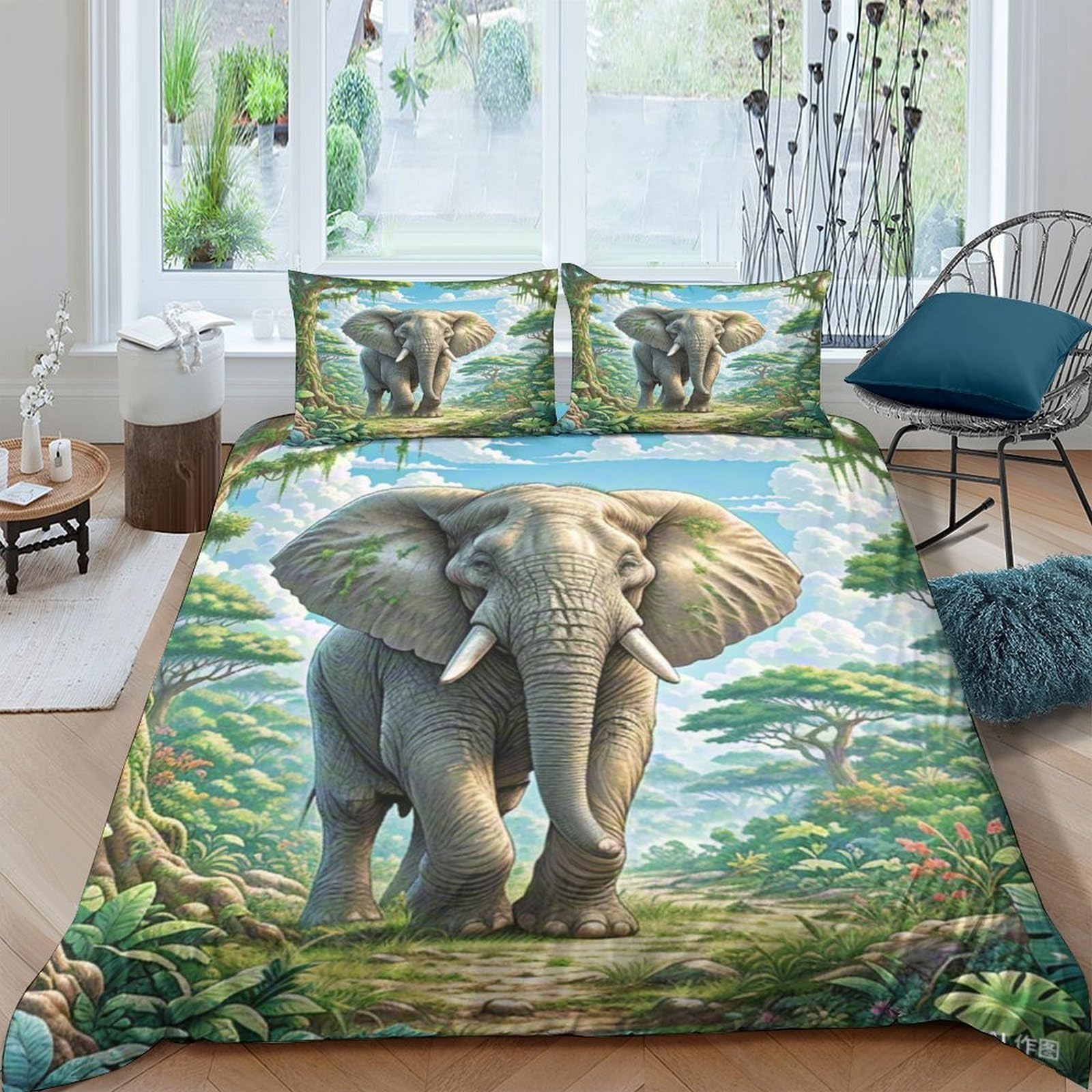Parure de couette éléphant africain lit double pour chambre d'ado