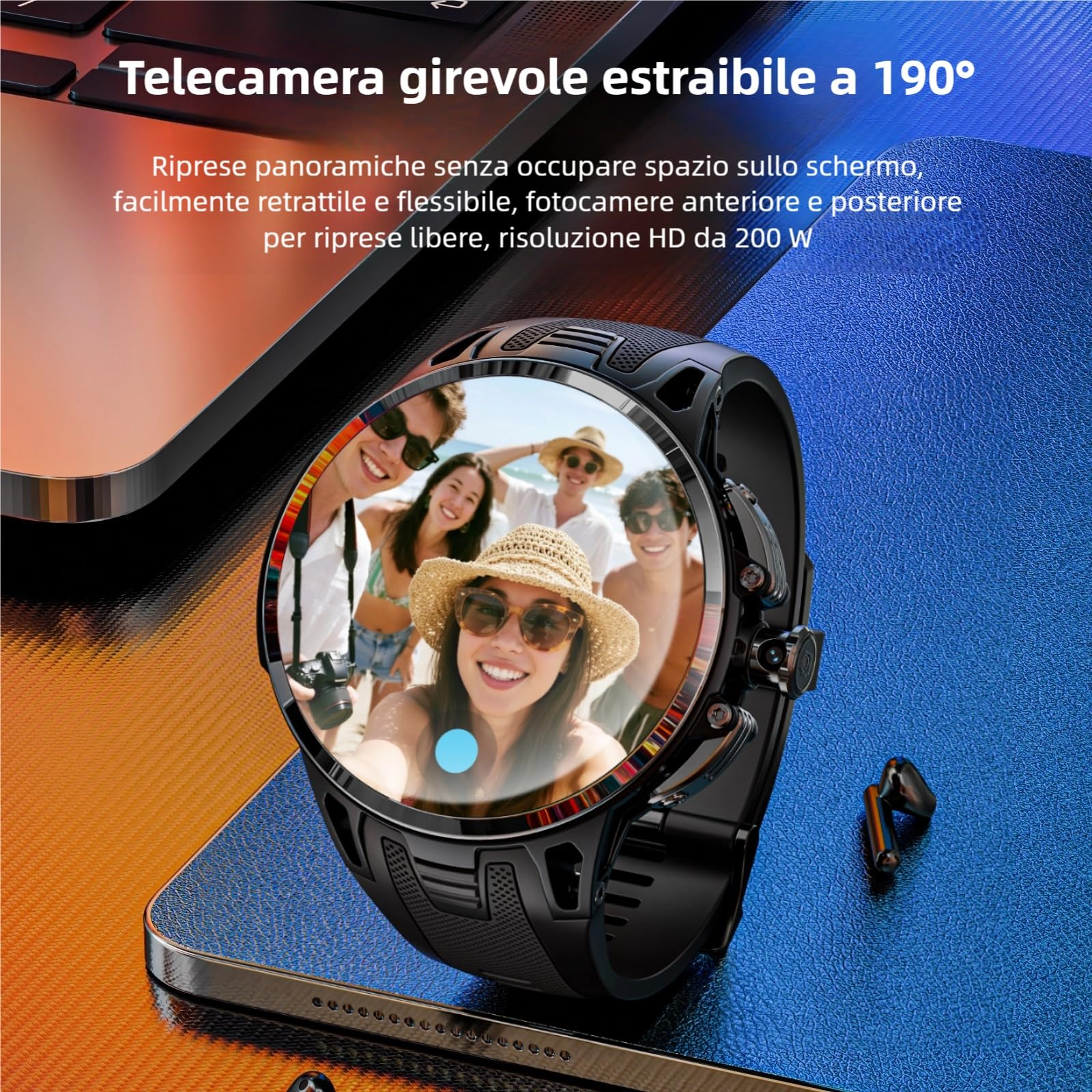 LOKMAT 4G Android Smart Watch, schermo AMOLED da 1,75'', 3 GB + 32 GB, tracker di attività fisica sportiva, smartwatch per uomo e donna, con slot per scheda SIM, fotocamera rotante, GPS, WiFi (nero)