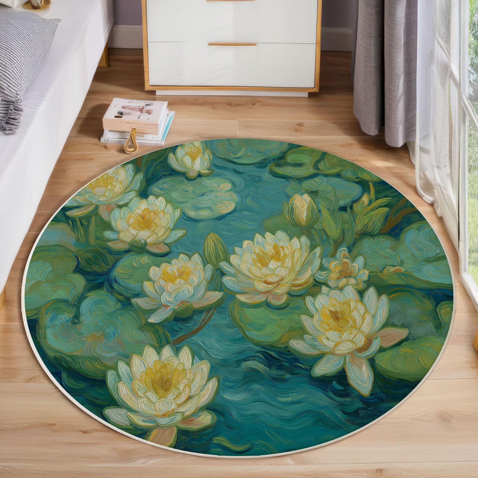 Tapis rond étang aux nénuphars lavable et antidérapant, fini les sols froids et glissants