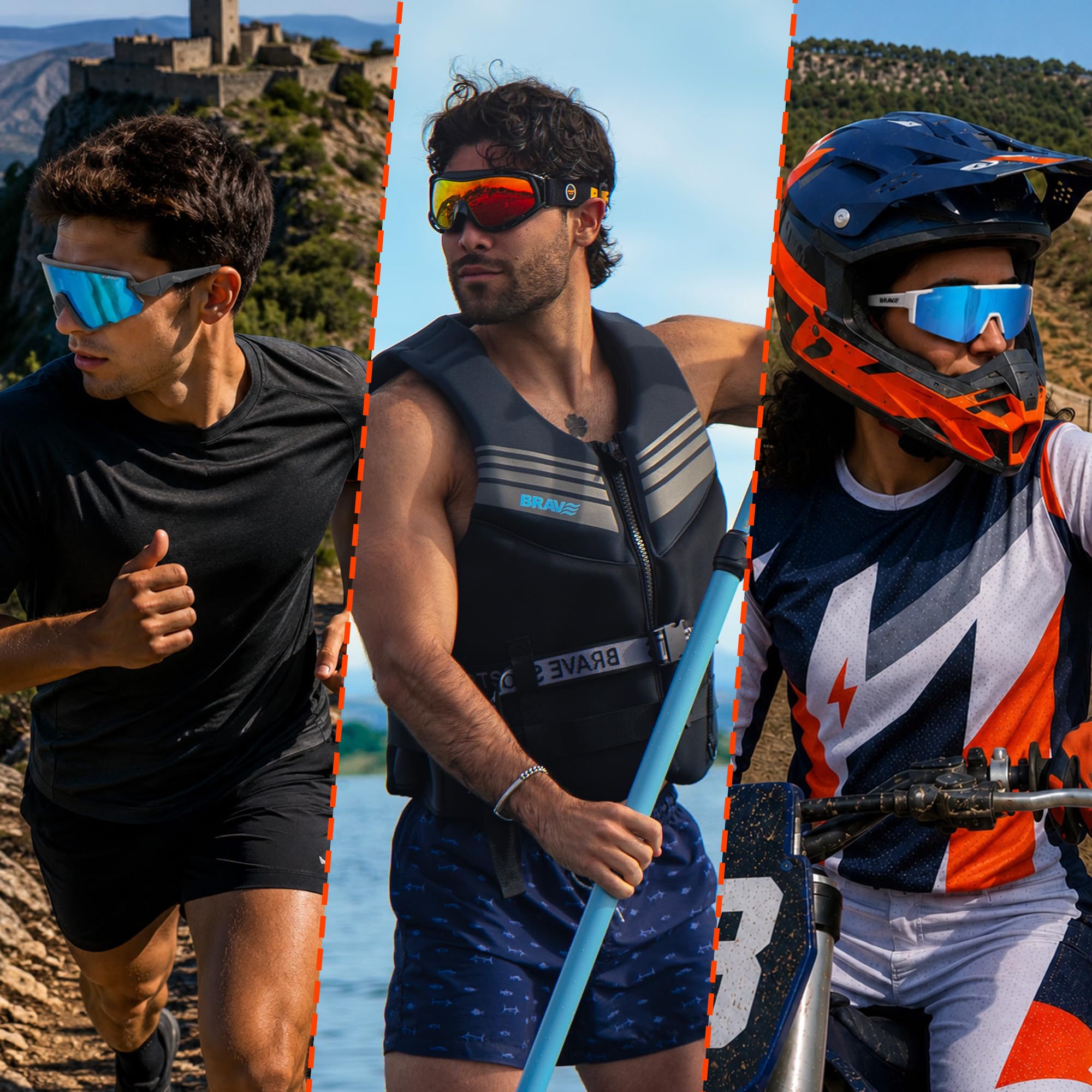 BRAVE ACTIVE - Occhiali sportivi polarizzati UV400 per corsa, ciclismo, MTB e neve - 25 g ultraleggeri con lente intercambiabile - montatura TR90 - Slip Nose e stanghette antiscivolo - CE
