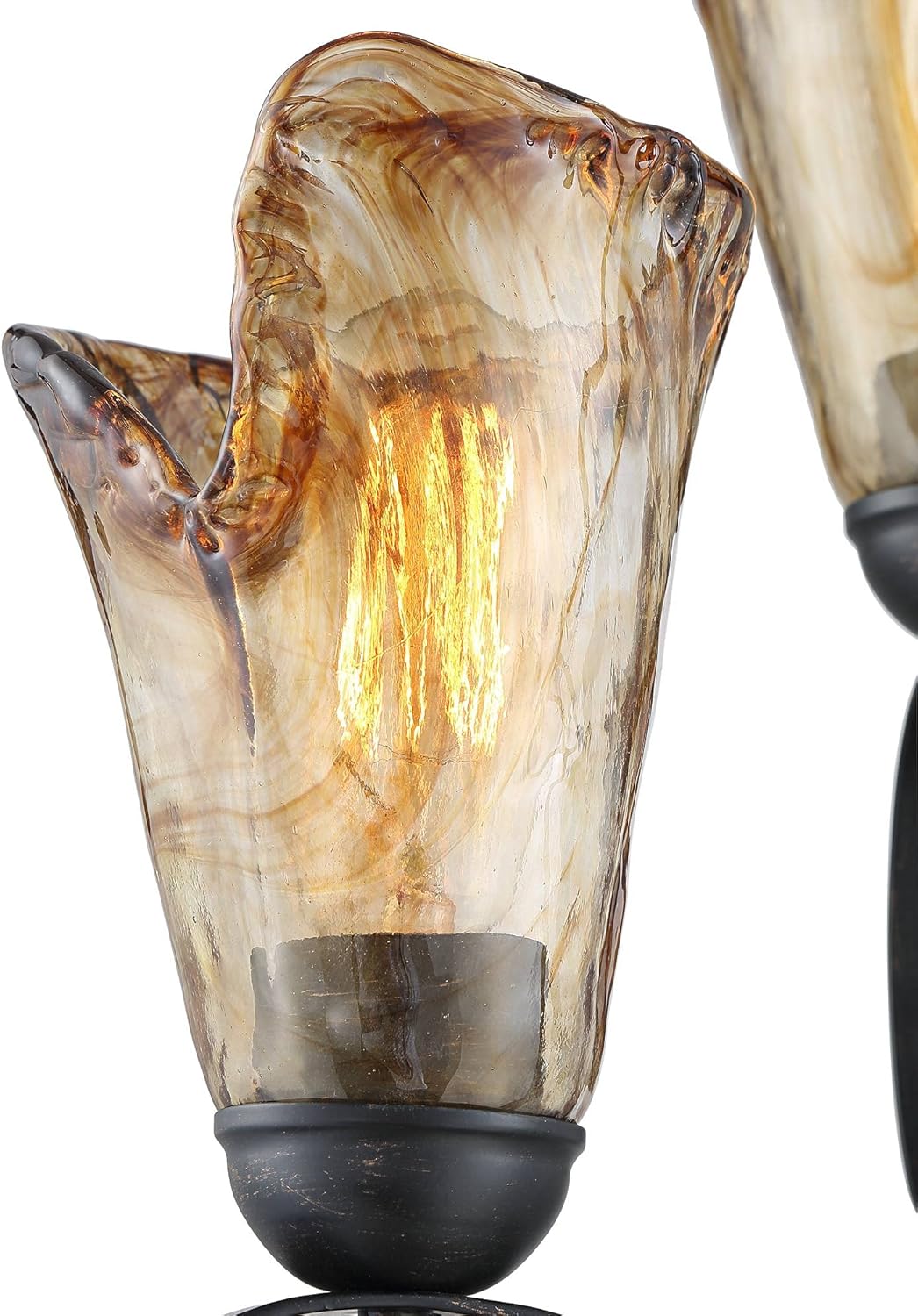 Franklin Iron Works Gardena Industrial Rustic Farmhouse Floor Lamp 70" Tall Black Metal with Round Black Riser 3-Light Wavy Amber Art Glass Shade for Cottage Core Living Room Reading Bedroom Office