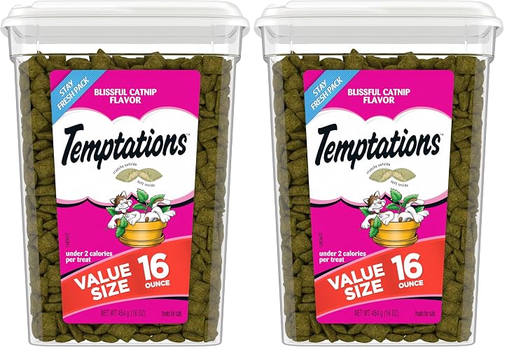 Temptations Classic Crunchy and Soft Cat Treats Blissful Catnip Flavor, 16 Ounce (Pack of 2) - Catnip - 1 Pound (Pack of 2)