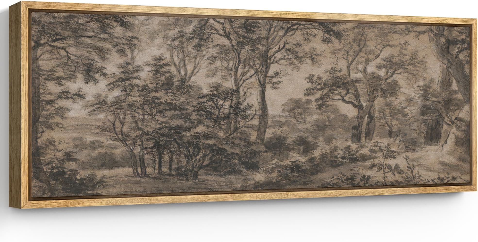 SIGNFORD Large Framed Canvas Print Wall Art Vintage Forest Landscape in Sepia Tones Illustrations Modern Art Calm Warm for Living Room, Bedroom, Office - 60"x20"