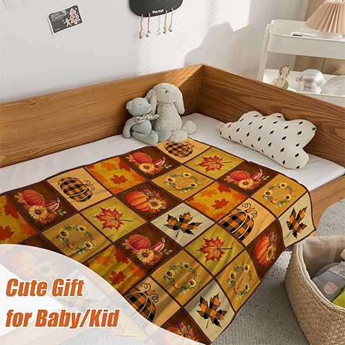 Miniatura 39 de YeeJu Manta decorativa de otoño, color naranja, Acción de Gracias, otoño, lindas calabazas, manta para sofá, cama, sala de estar, suave, acogedora