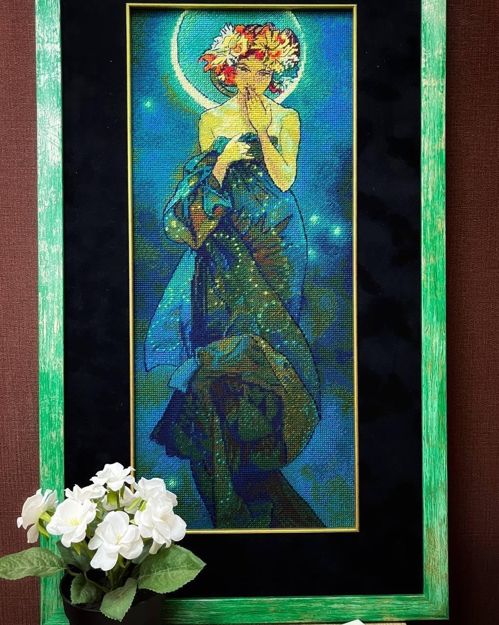 RIOLIS - The Moon After A. Mucha's Artwork 2340, Cross Stitch Kits 7.87x18.89, for Beginners & Advanced, DYI Gift Crossstitching Kit Adult, Embroidery Counted Stitching Kit