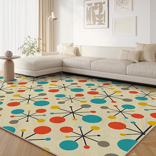 Miniatura 4 de Alfombra retro para sala de estar, dormitorio, comedor, 3 x 5 pies, moderna de mediados de siglo, moderna, atómica, antideslizante, color amarillo,