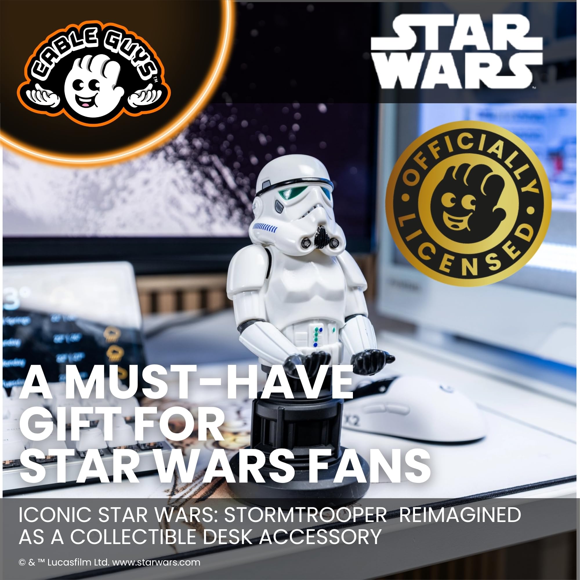 Cableguys Star Wars Stormtrooper Controller Halter & Handy Ständer - Gaming Zubehör für Schreibtisch-Setup, Ständer Kompatibel mit Xbox-, PlayStation- & den meisten Standard-Controllern