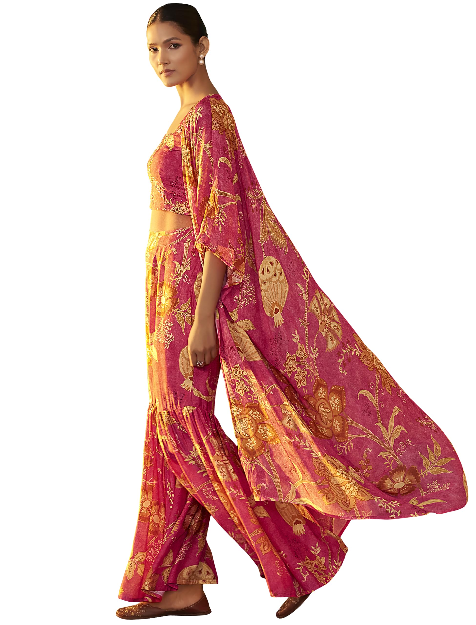 arangya Elegant Printed Crop Top & Stylish Shrug with Sharara for Women l Slik Modern 3-Piece Ethnic Co-ord Set-picture-49