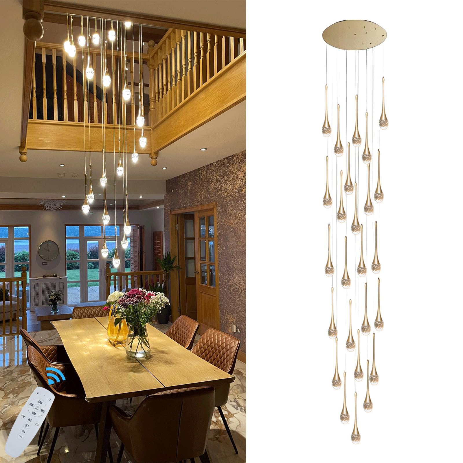 PCXEHUYP Modern Dimmable LED Staircase Chandelier - Adjustable Long Pendant Light for Villa, Stairwells, Living Room, Hotel Entryway, Hallway Stylish Ceiling Lighting Solution