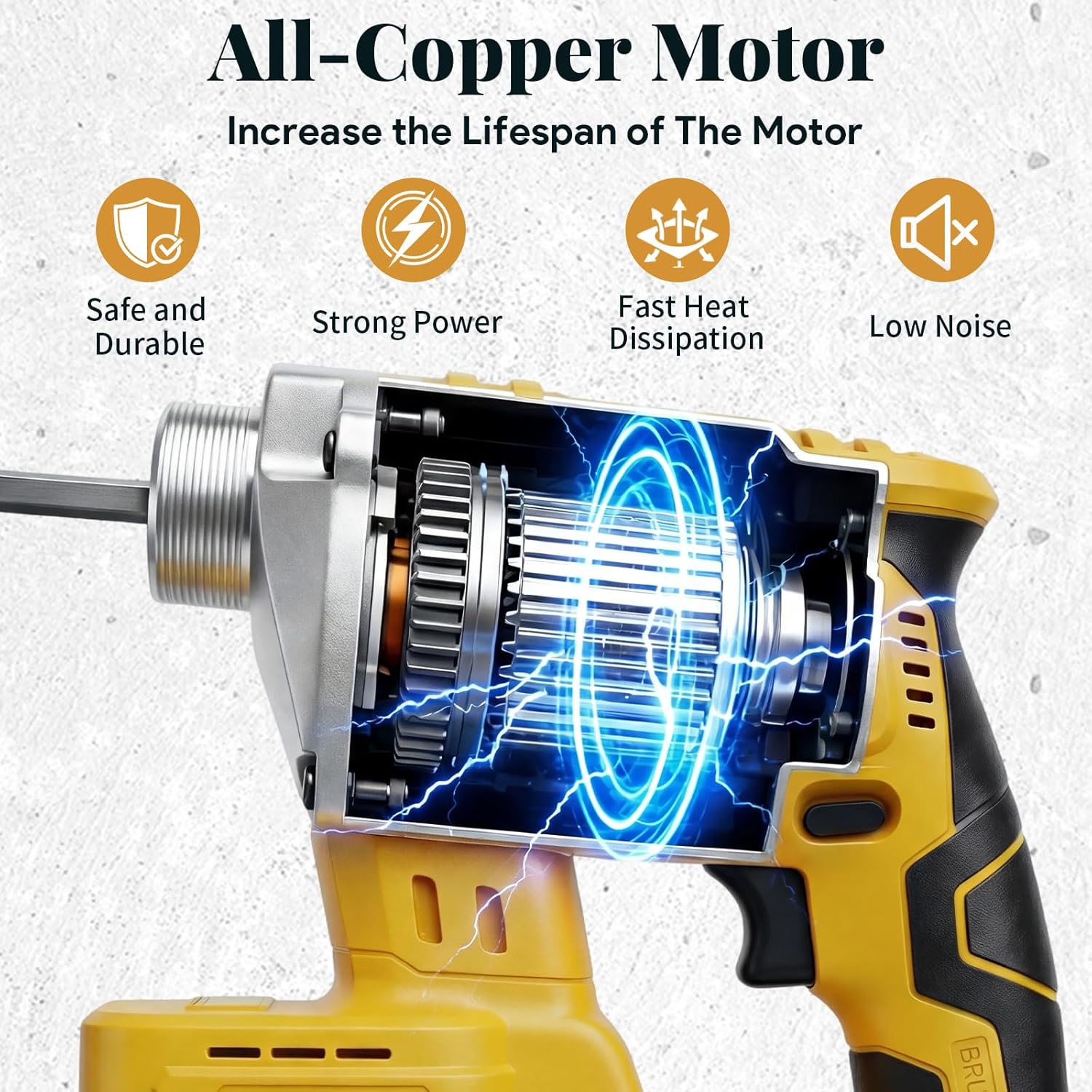 Cordless Concrete Vibrating Tool, 6000RPM Handheld Concrete Vibrator Compatible with Dewalt 20V Battery, 600W Mix Concrete Tool with 3.8ft Rod, for Remove Bubble and Mix Concrete, Bare Tool