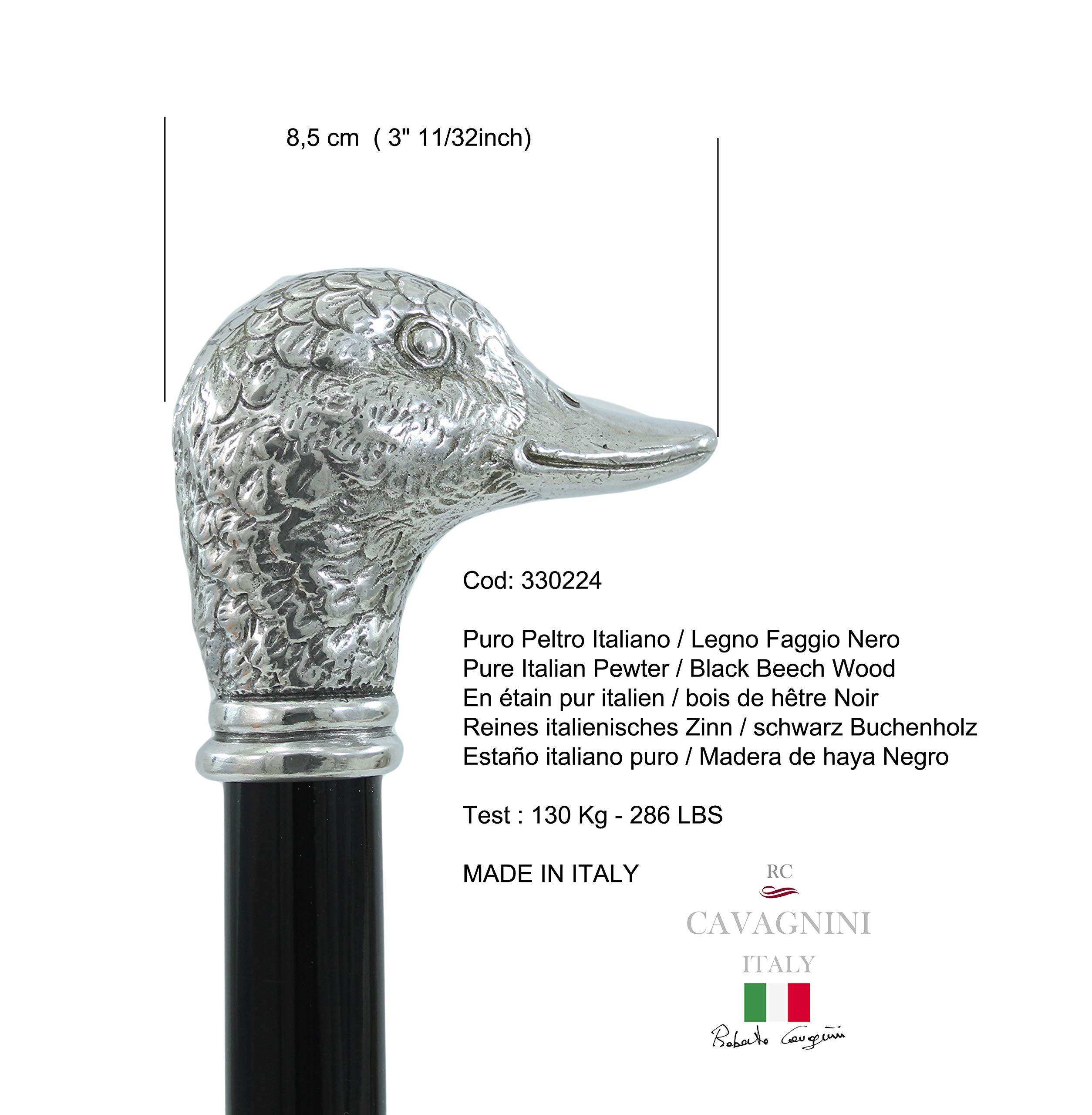 CAVAGNINI Esclusivo Bastone da Passeggio di Lusso Uomo Donna, Testa Papera Anatra Peltro Lucido Argento, Personalizzato Incisione Nome, Regalo Elegante Pensionamento Nonno Papà Made in Italy 97cm