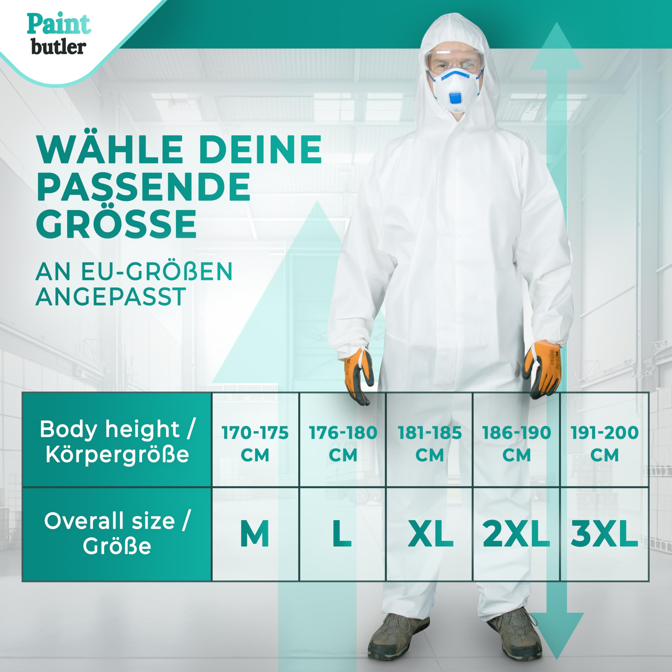 Pro - 5x Chemikalien-Schutzanzug mit Kapuze - Kat III Typ 5B & 6B - Industrie-Schutzkleidung, mikroporöser Einweg-Arbeits-Overall, Robust 60gsm, Partikeldicht (XL)
