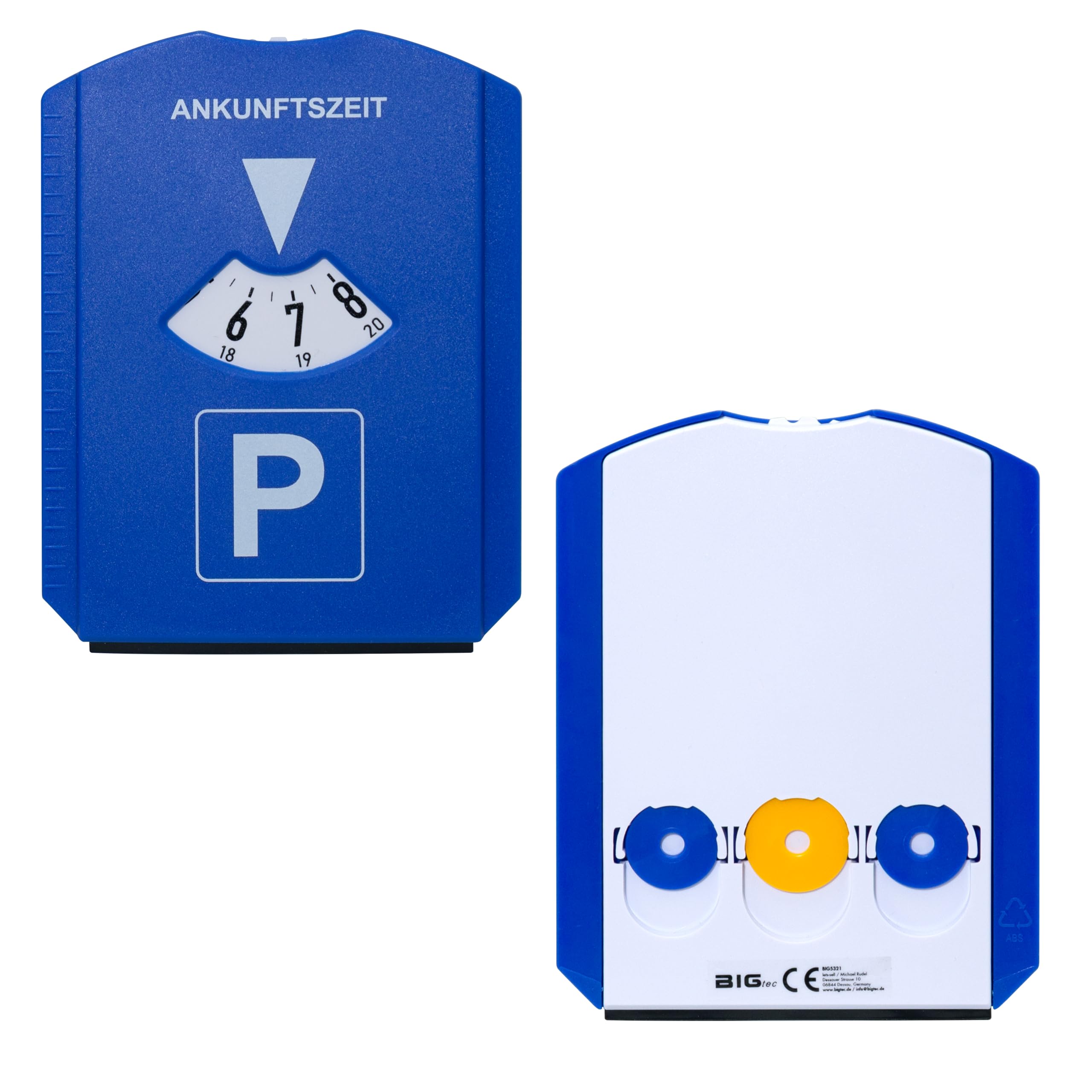 BIGtec Parkscheibe Auto Parkuhr mit Eiskratzer Schreibenkratzer 3 x Einkaufswagenchip Gummilippe Einkaufschip Schneekratzer PKW LKW StVO Konform Auto Zubehör Innenraum Kunststoff-Parkscheibe