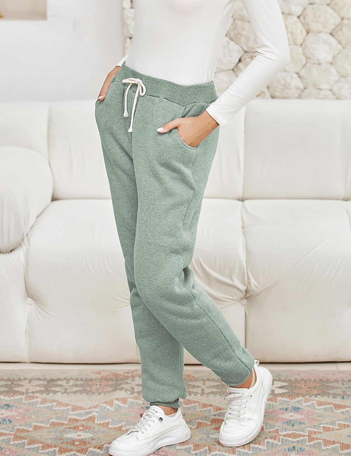 Yeokou Womens Sherpa Lined Sweatpants Winter Warm Fleece Joggers Casual Lounge Pants - Image 4